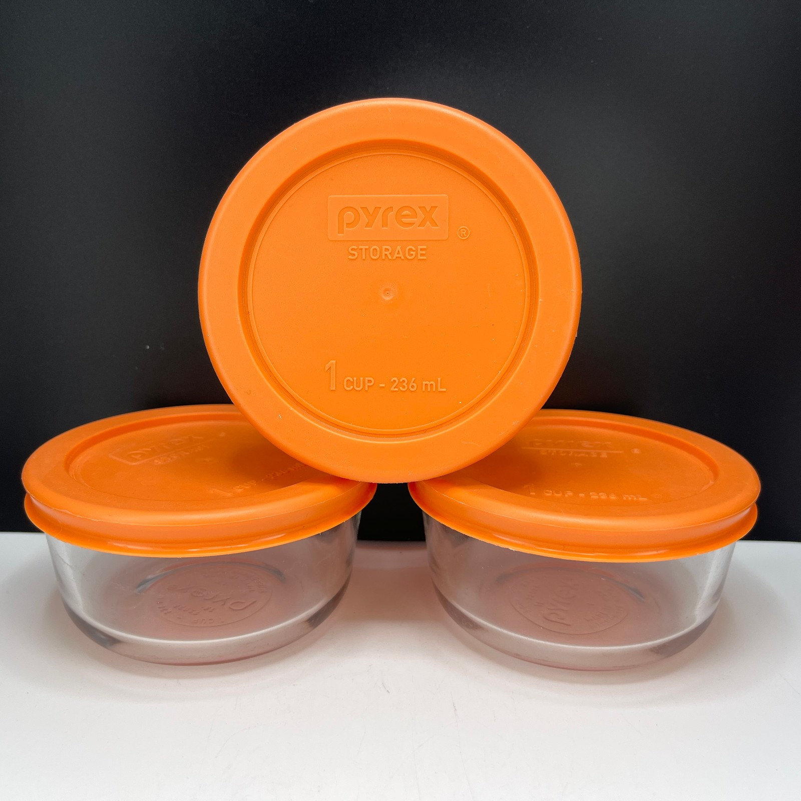 Lot of 5 Pyrex Storage Bowls Clear Three 1 cup One 2 cup and One 4 cup with Lids