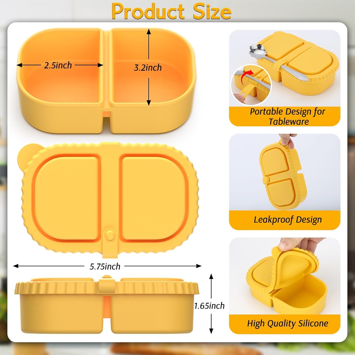 Double Compartment Snack Containers for Sauce, Reusable Silicone