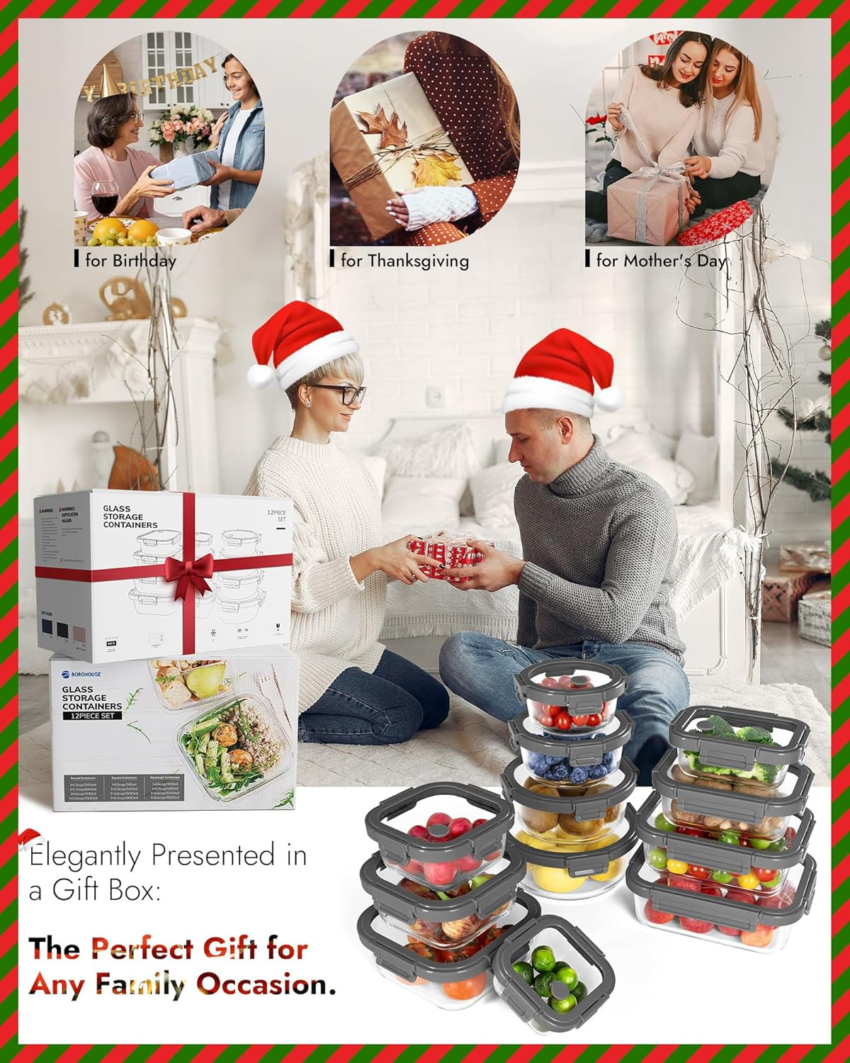 12-Pack Glass Containers with Tempered Lids – Borosilicate, Oven-Safe(-4°F~950°F