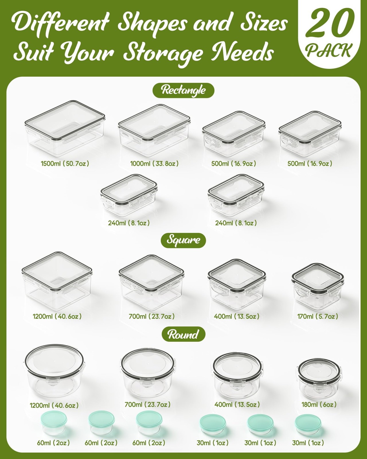 40 Pcs Clear Food Storage Containers, Bpa Free, With Labels, Lids