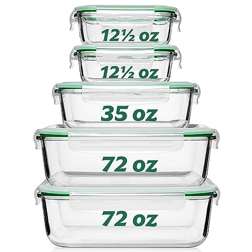 Glass Meal Prep Containers with Lids [8 Pack, 33 oz & 4.5 oz] – 2 Compartment…