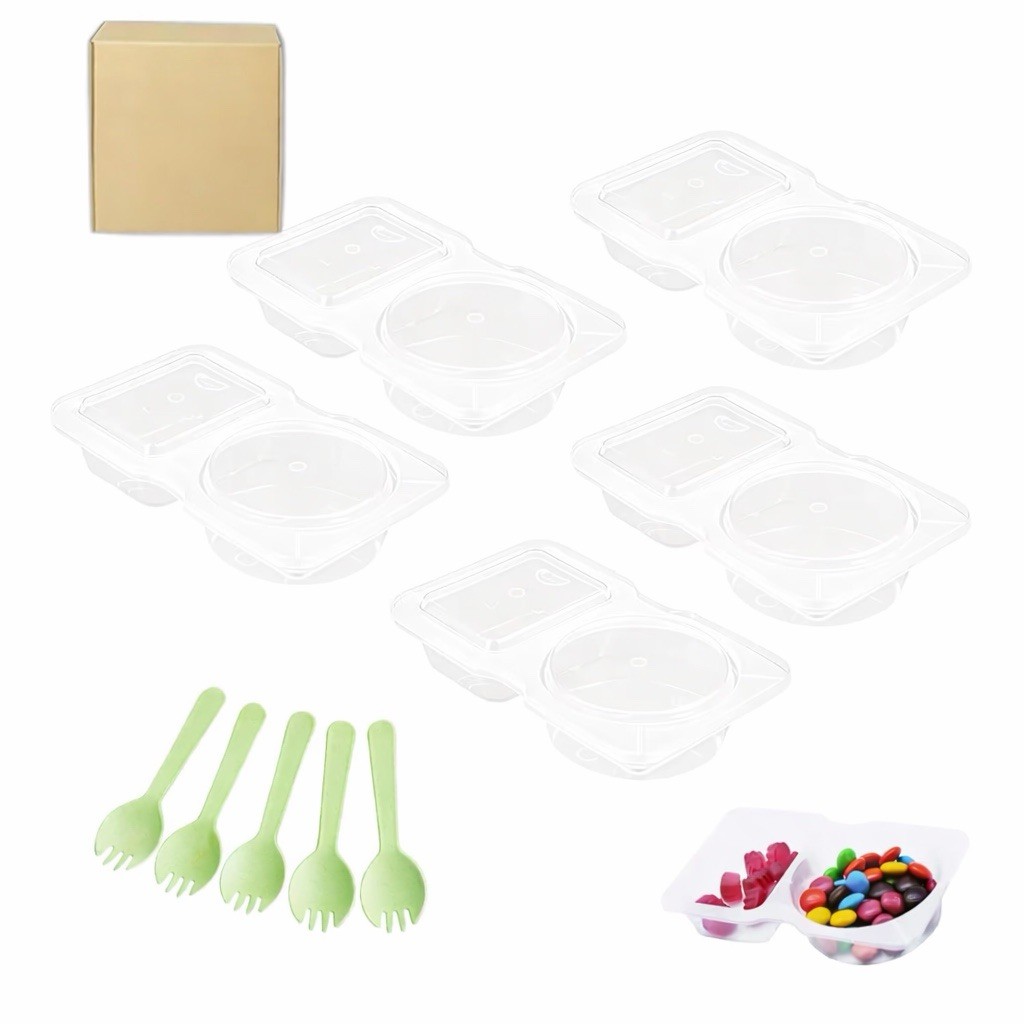 40 Pc Snack Containers w Lids & Spoons 2 Compartment BPA Free Leakproof