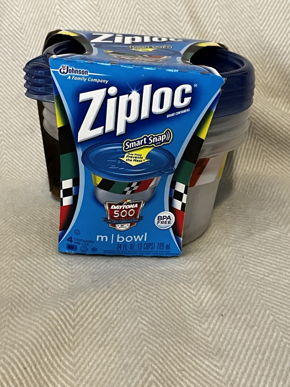 Rare Ziploc Daytona 500 Smart Snap Medium Bowl Set Of 4 NIP 24 Fl Oz