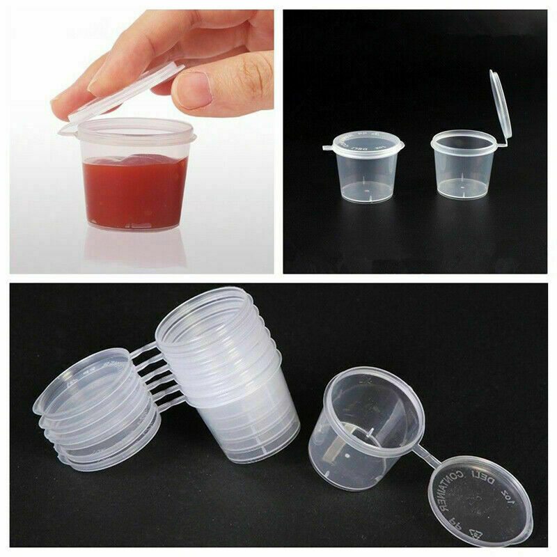 100Pcs Small Plastic Sauce Cups Food Storage Containers Clear Boxes with Lid