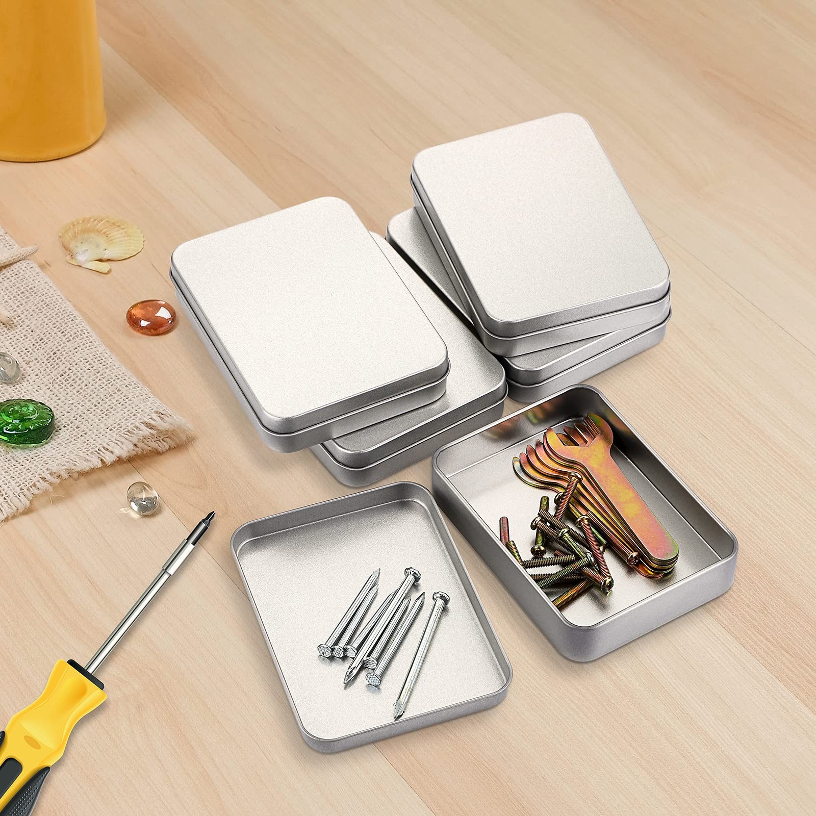 12 PCS Rectangular Storage Tins Box Metal Silver Empty 4.5×3.14×1 Inch