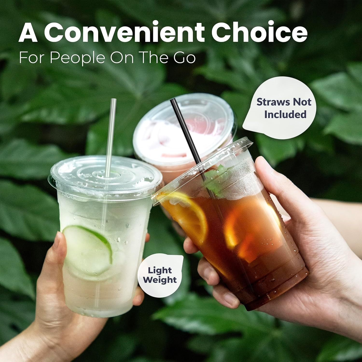 100 Pack 24 oz Clear Plastic Cups with Flat Lids, Disposable Iced Coffee Cups…