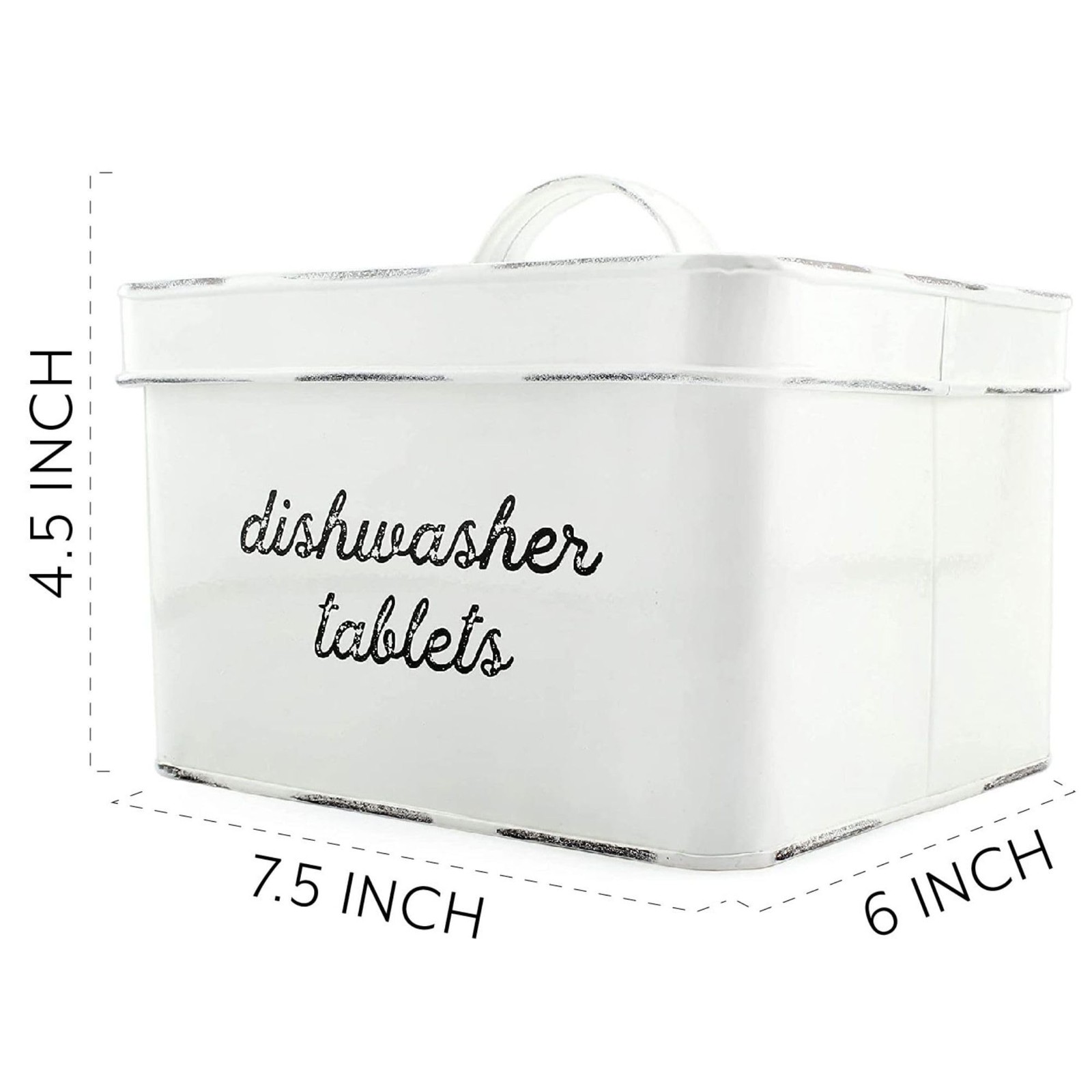 DISHWASHER POD HOLDER Tablet Container Storage Tin with Lid White AULDHOME