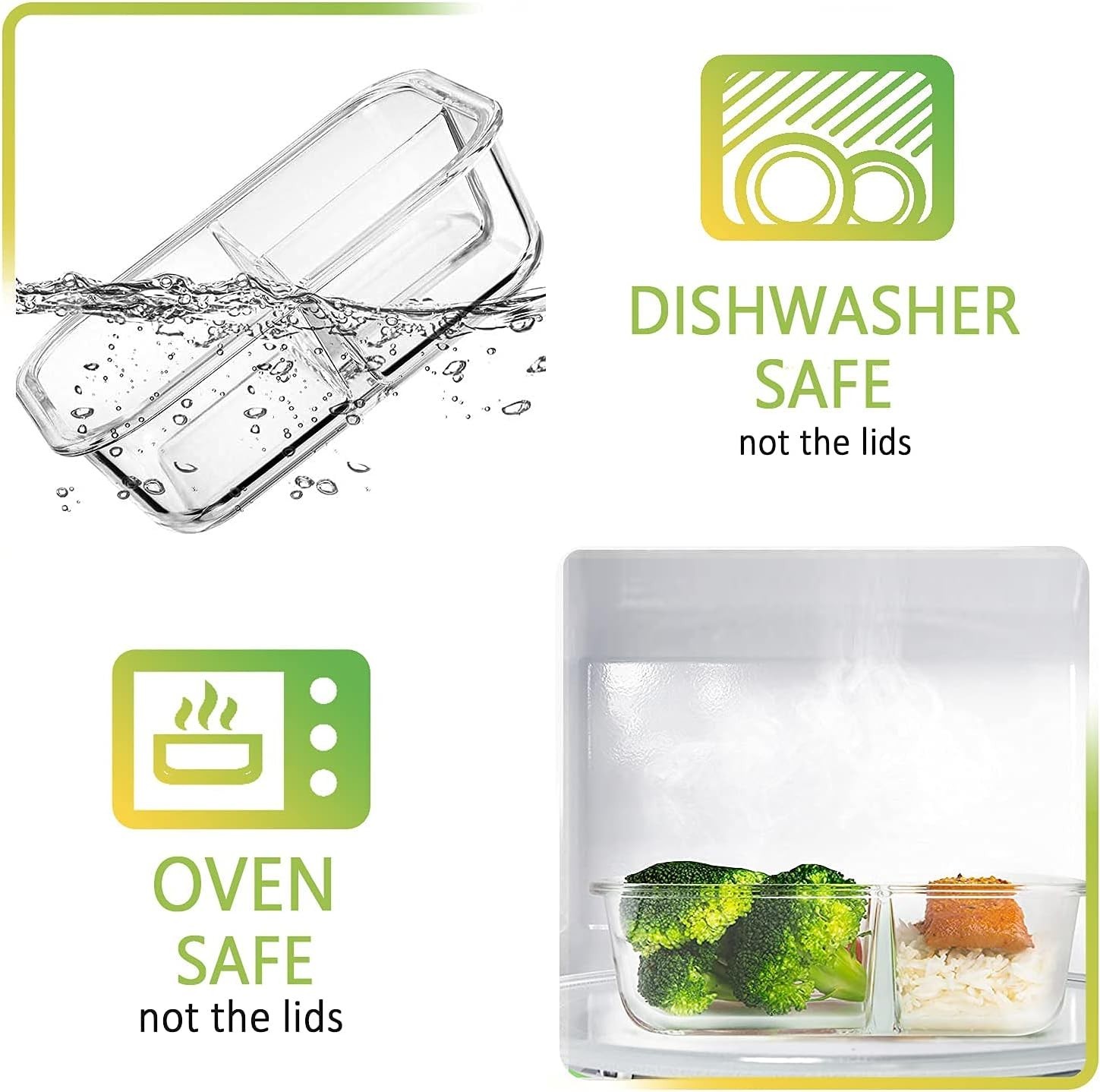 5-Pack,36 oz] Glass Meal Prep Containers 3 Compartment with Lids, Glass Lunch…