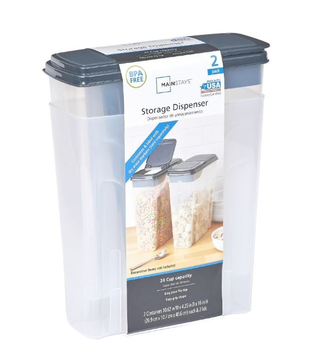 Mainstays 2-Pack Cereal Keeper, Plastic, 24 Cup – Dark Gray Lid