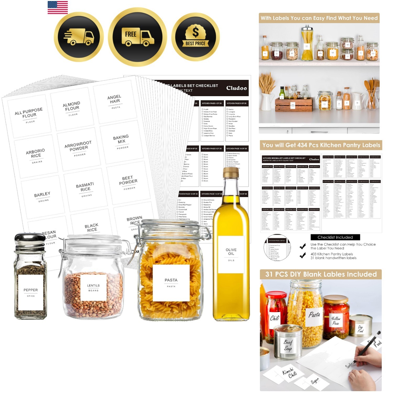 434 Pcs Kitchen Pantry Labels for Food Containers with DIY Blank Labels,3 Siz…