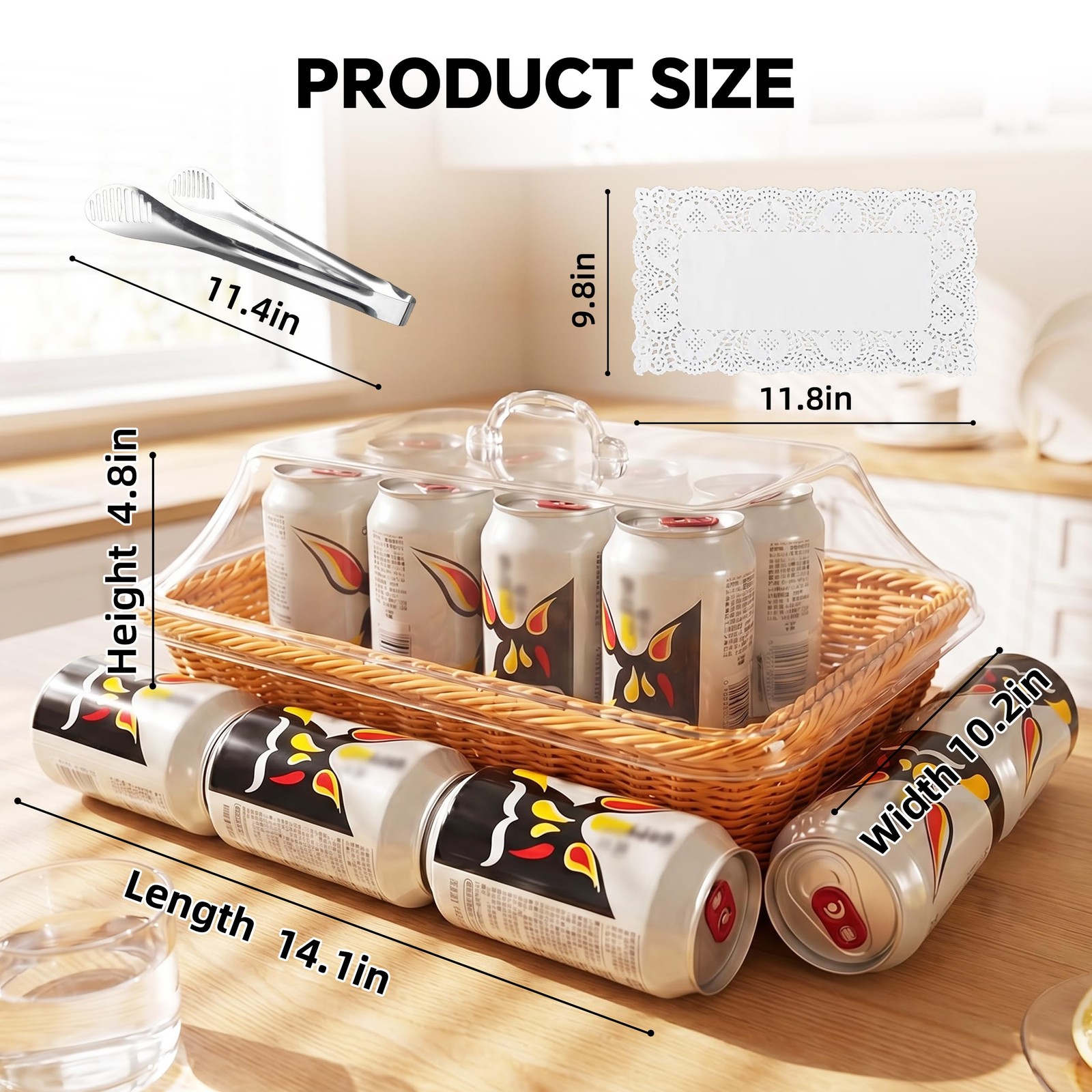 Rattan Bread Baskets, 3 Pack, rectangular Woven Baskets with Acrylic Lids, 13…