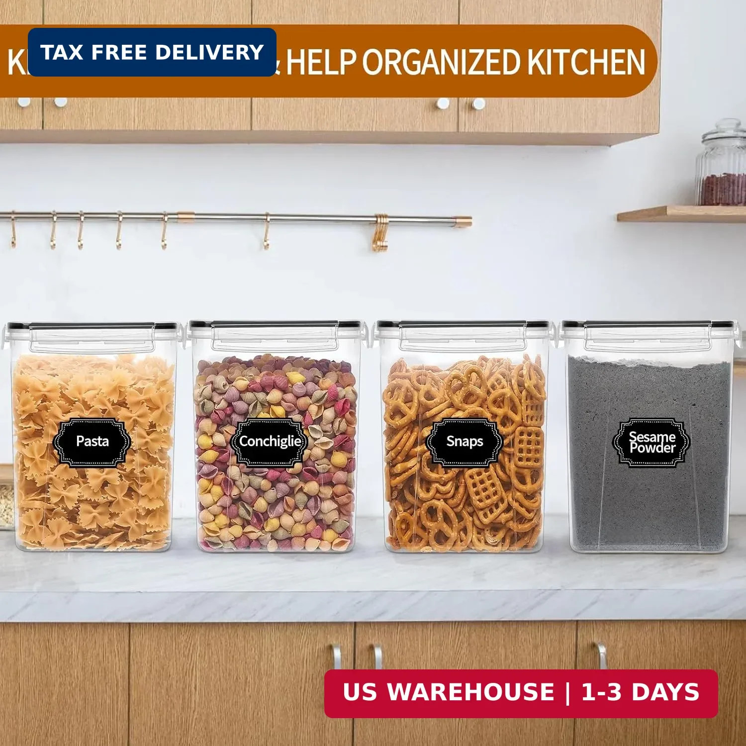 HKJ Chef 4 Pack Large Airtight Food Storage Containers with Lids (5.2L / 176oz),