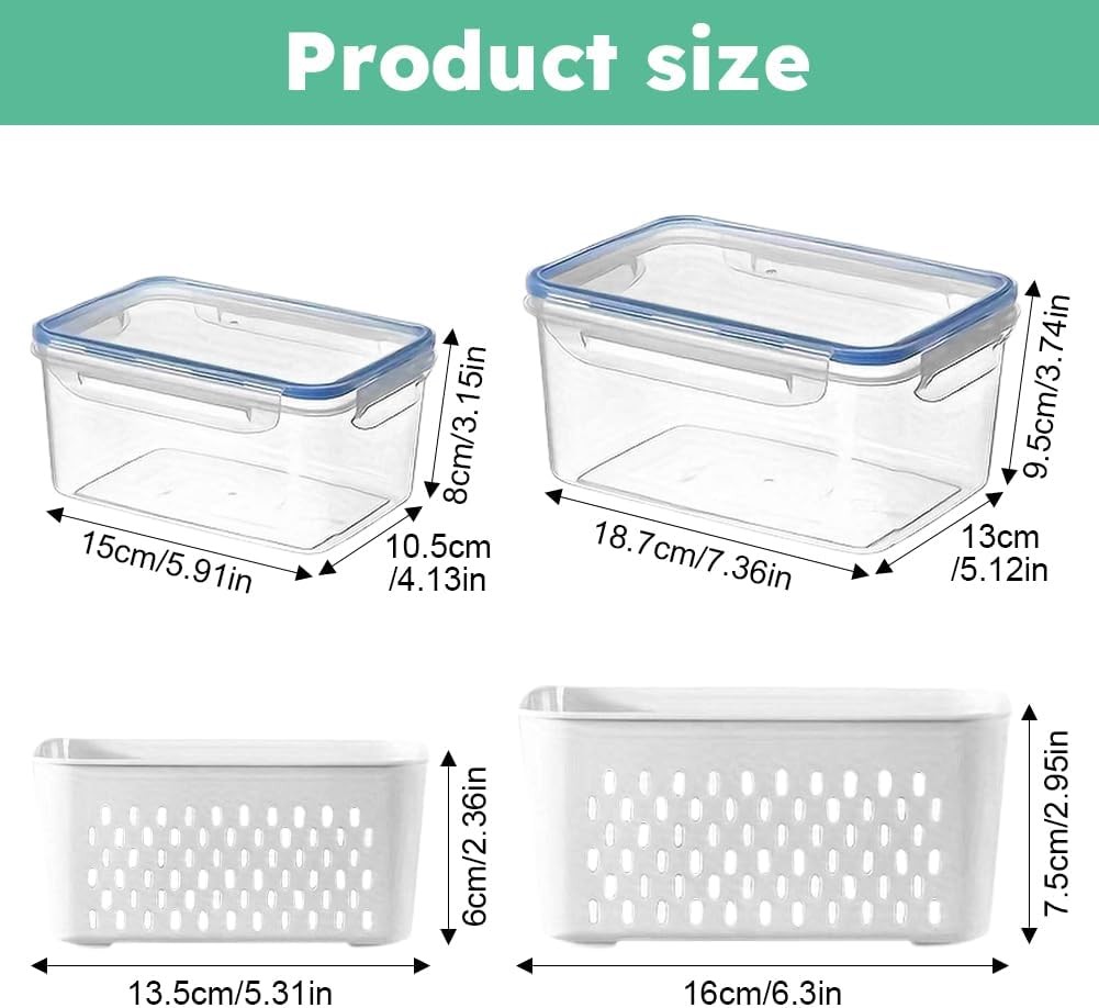 2 Pcs Fruit Storage Containers with Removable Colanders, Fridge Food Keeper