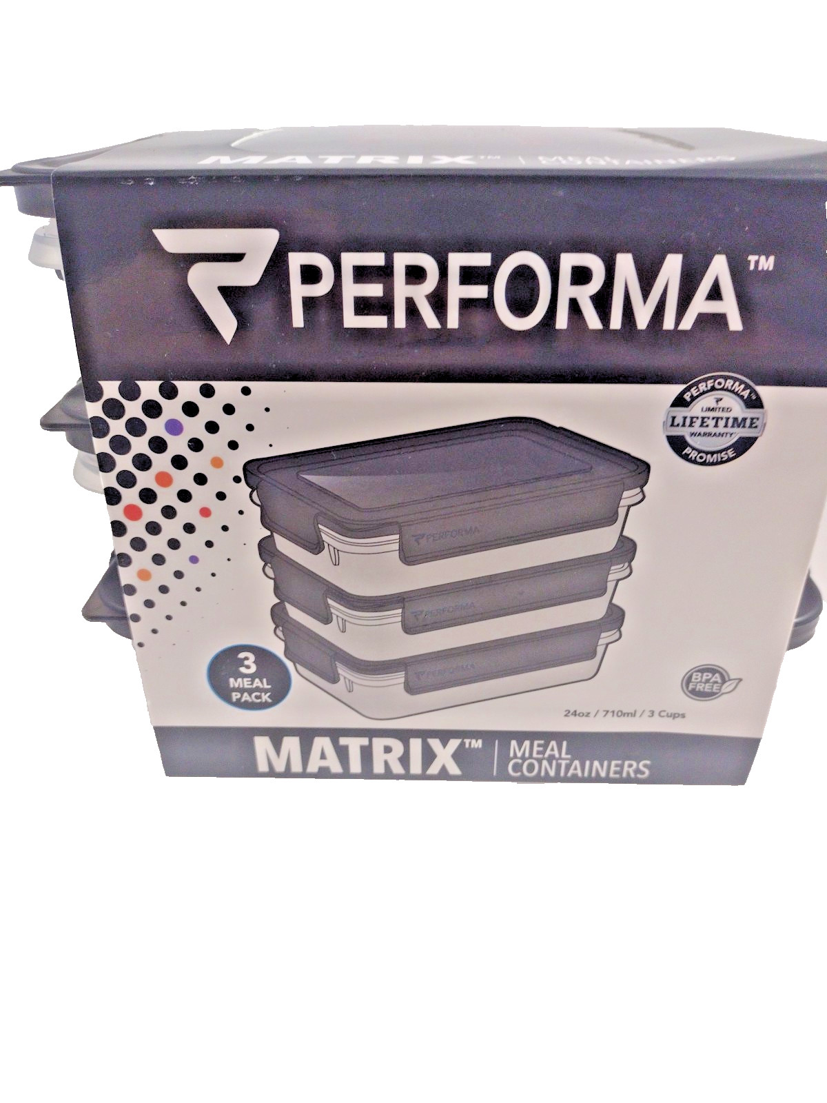Performa Meal Container Holds 24oz/3 Cups Leak Proof BPA Free 3 Pk