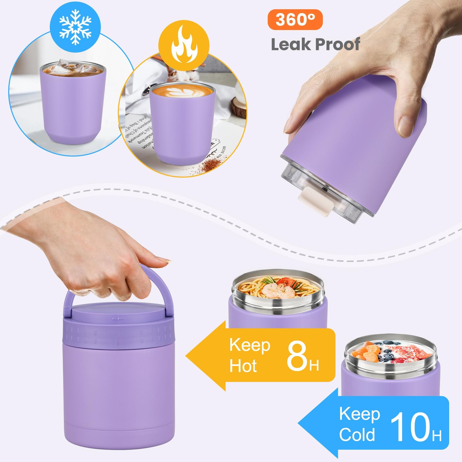 Large Bento Lunch Box Set for Adults Kids Women with 10.5oz Soup 1, Purple