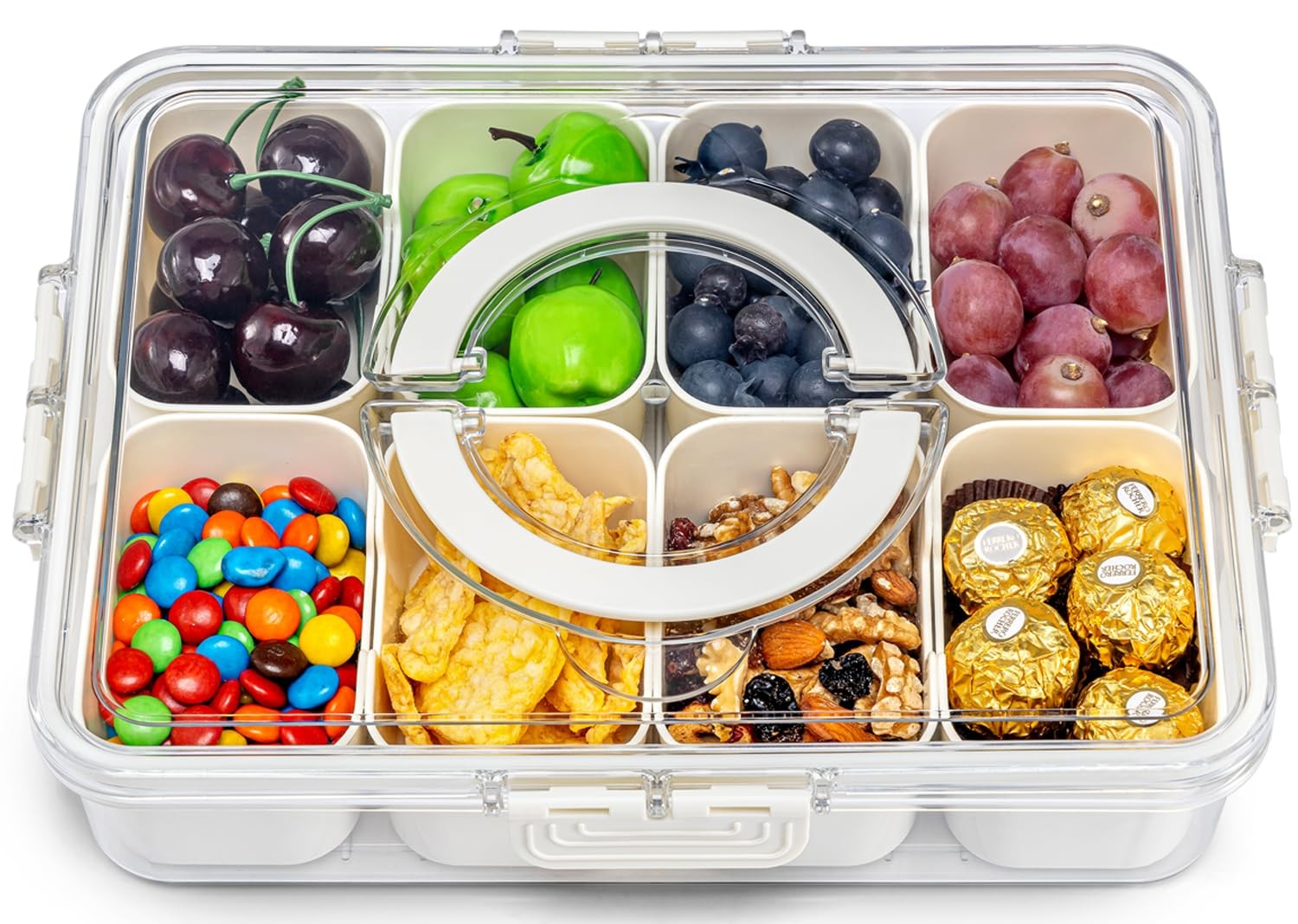 Air-Tight Snackle Box Container –Divided Serving Tray with Lid & Handle–Clear…