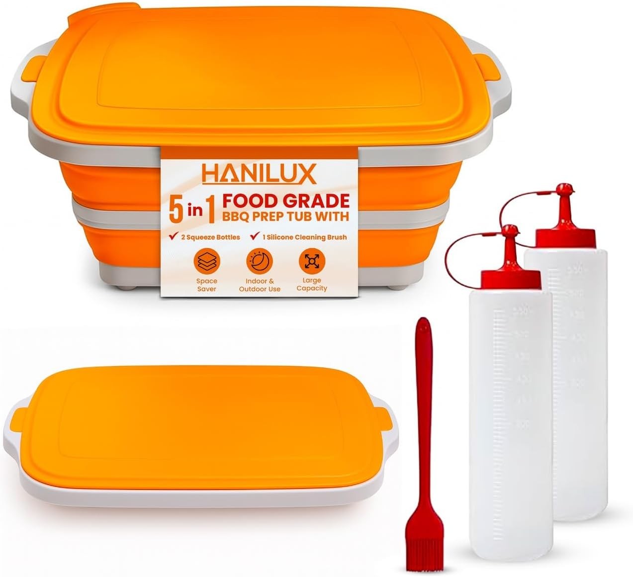 Collapsible BBQ Prep Tub With Lid, Meal Prep, Marinating Container, BBQ Tub-M…