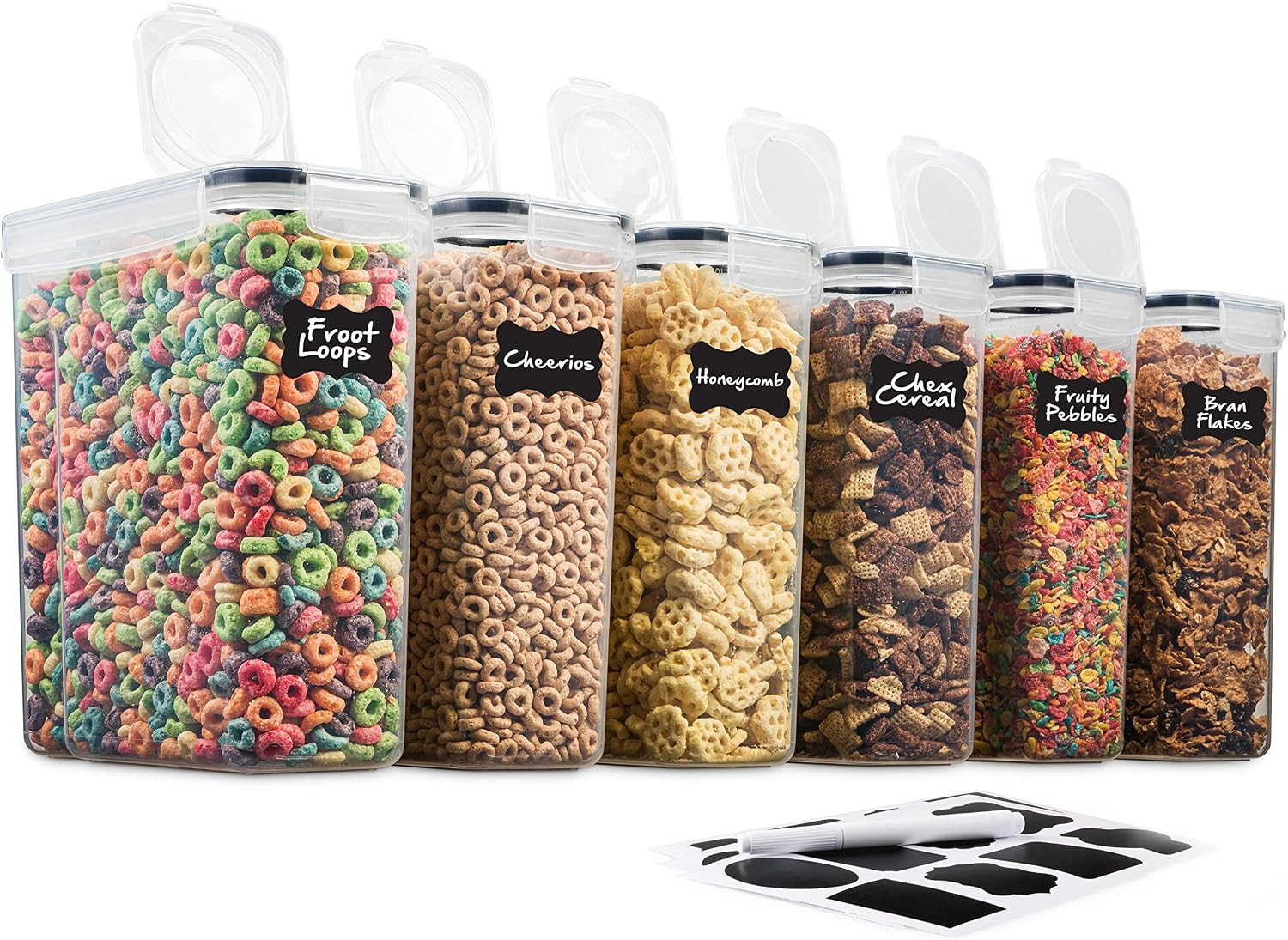 6 Pack Airtight Cereal Food Storage Container – BPA Free Plastic Kitchen and Pan
