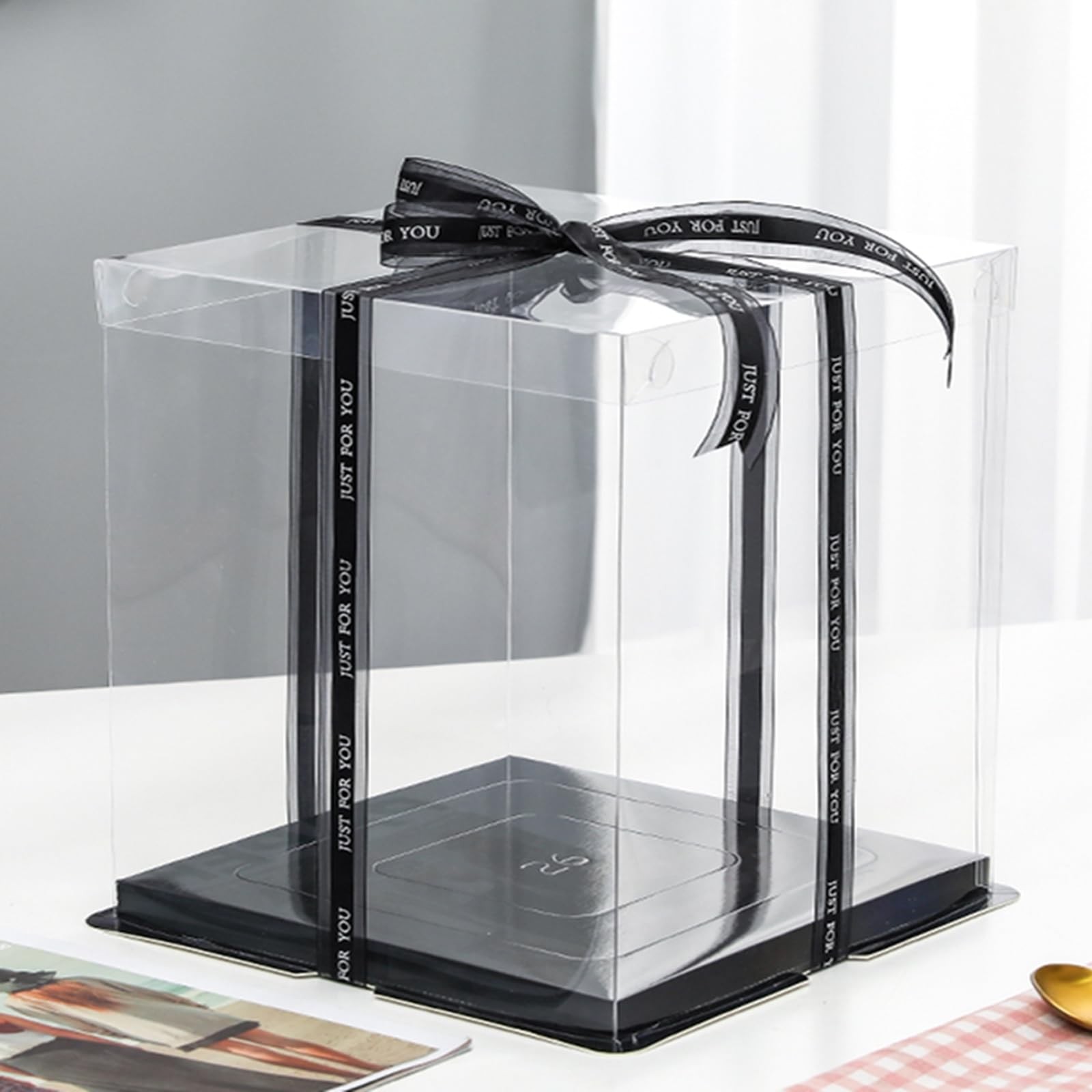 Zentriqlla 6 Pack Clear Cake Box with Ribbon, Tall Cake Carrier for 2-Layer C…
