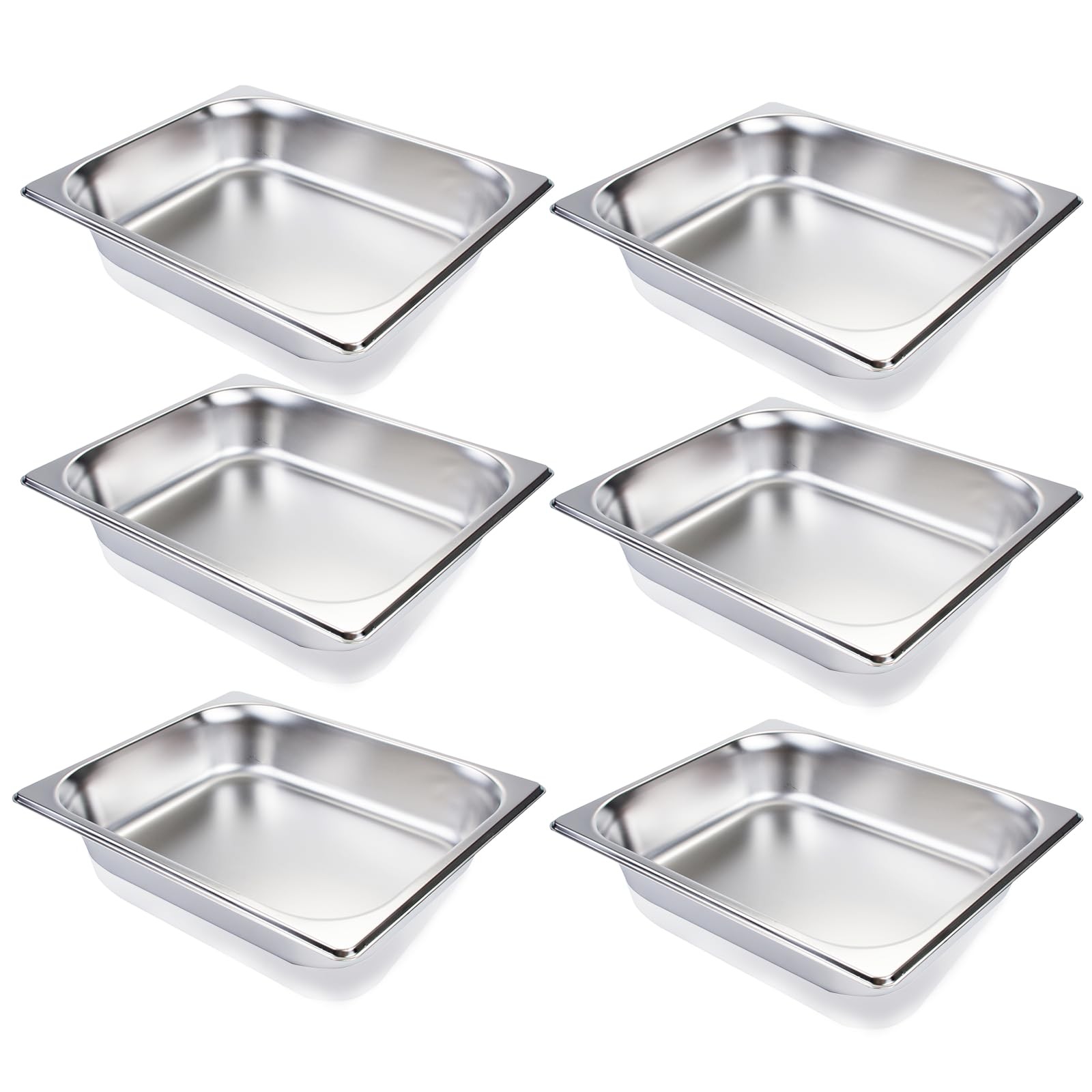 6 Pack Half Size Hotel Pans 1/2 Size 2.5 Inch Deep Stainless Steel Steam