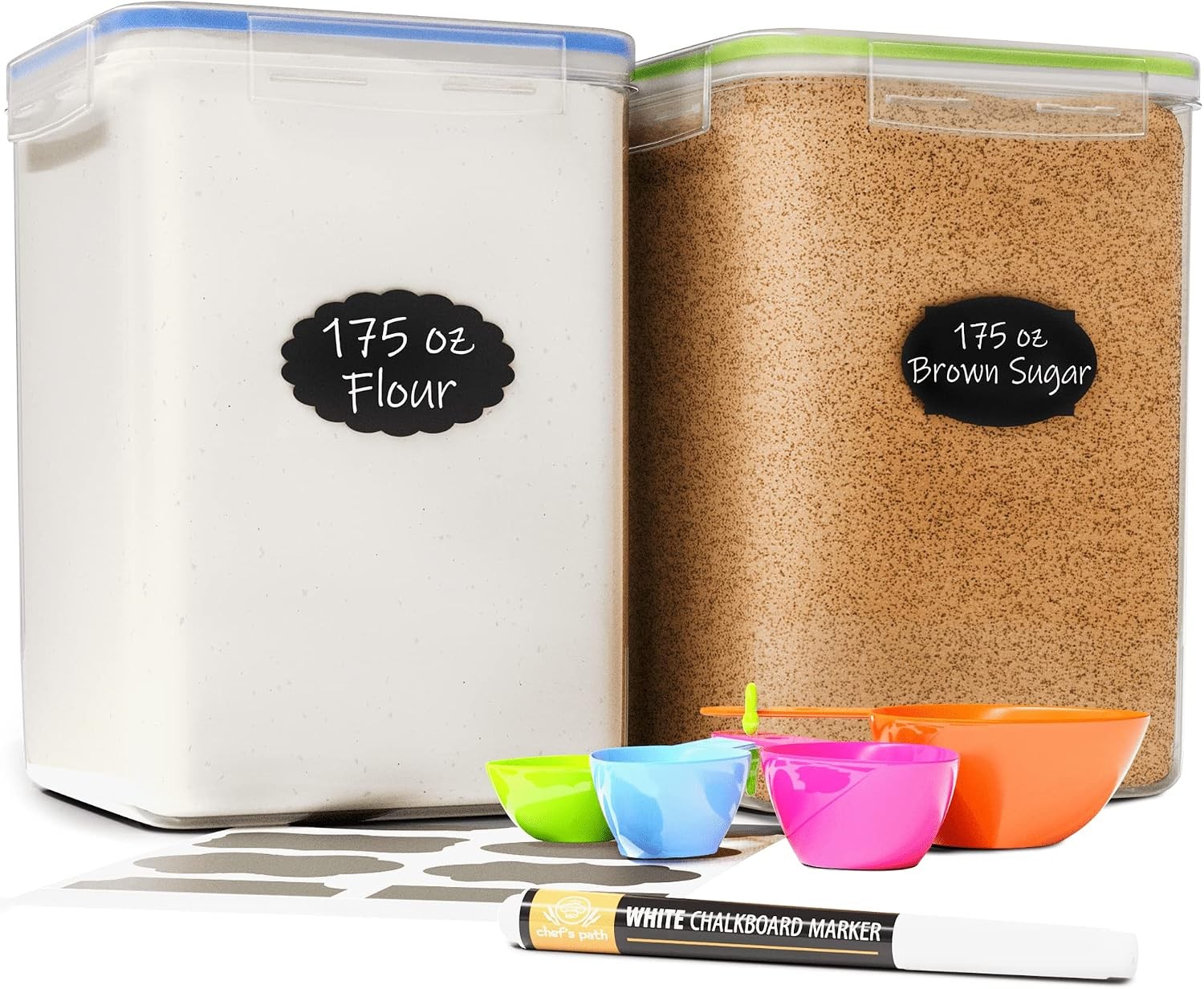 Airtight Food Storage Containers W/ Measuring Cups Set of 2 9.5L 320Oz Spacious