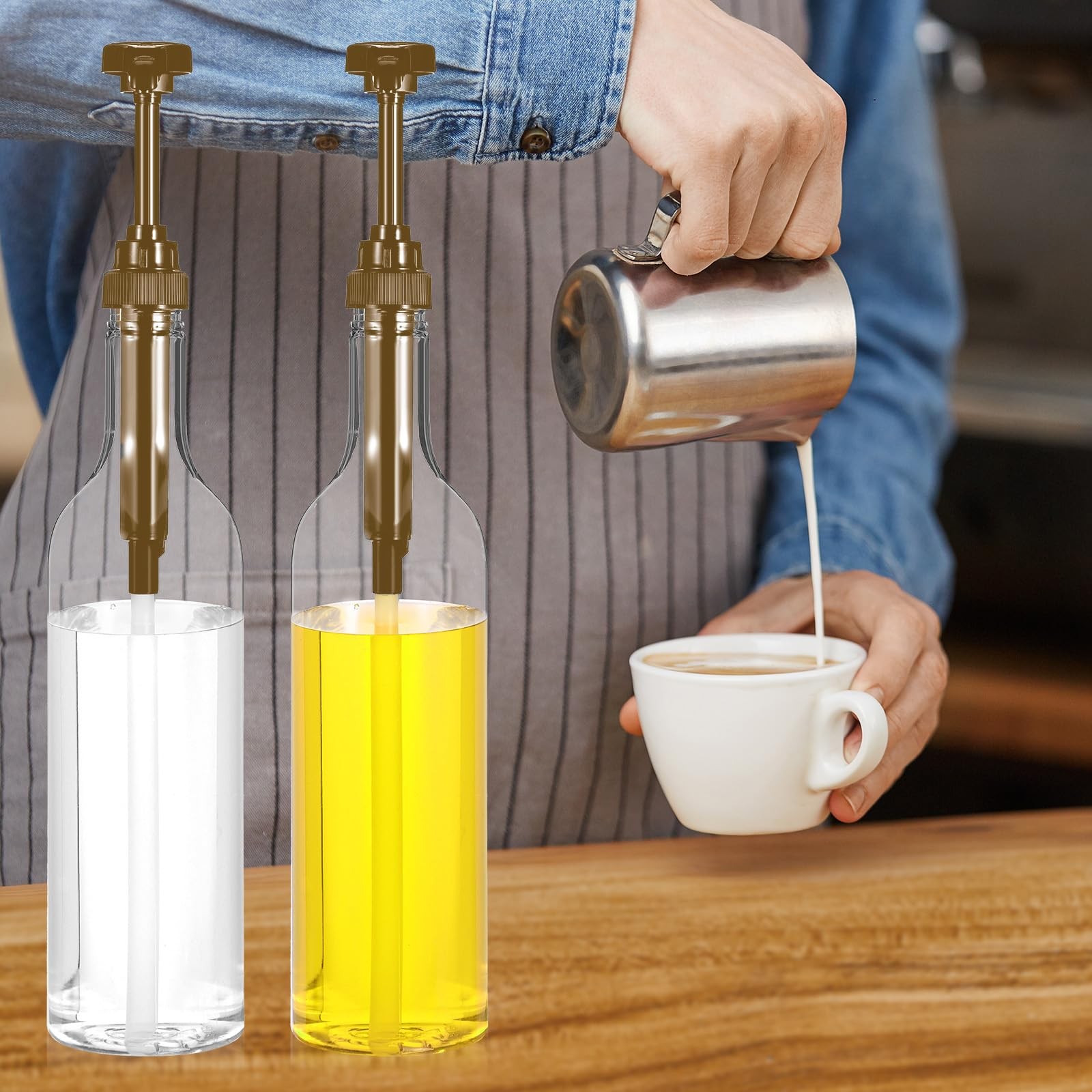 4 PCS Coffee Syrup Dispenser 750ml Bottles Large Leakproof Gold Pump Bar