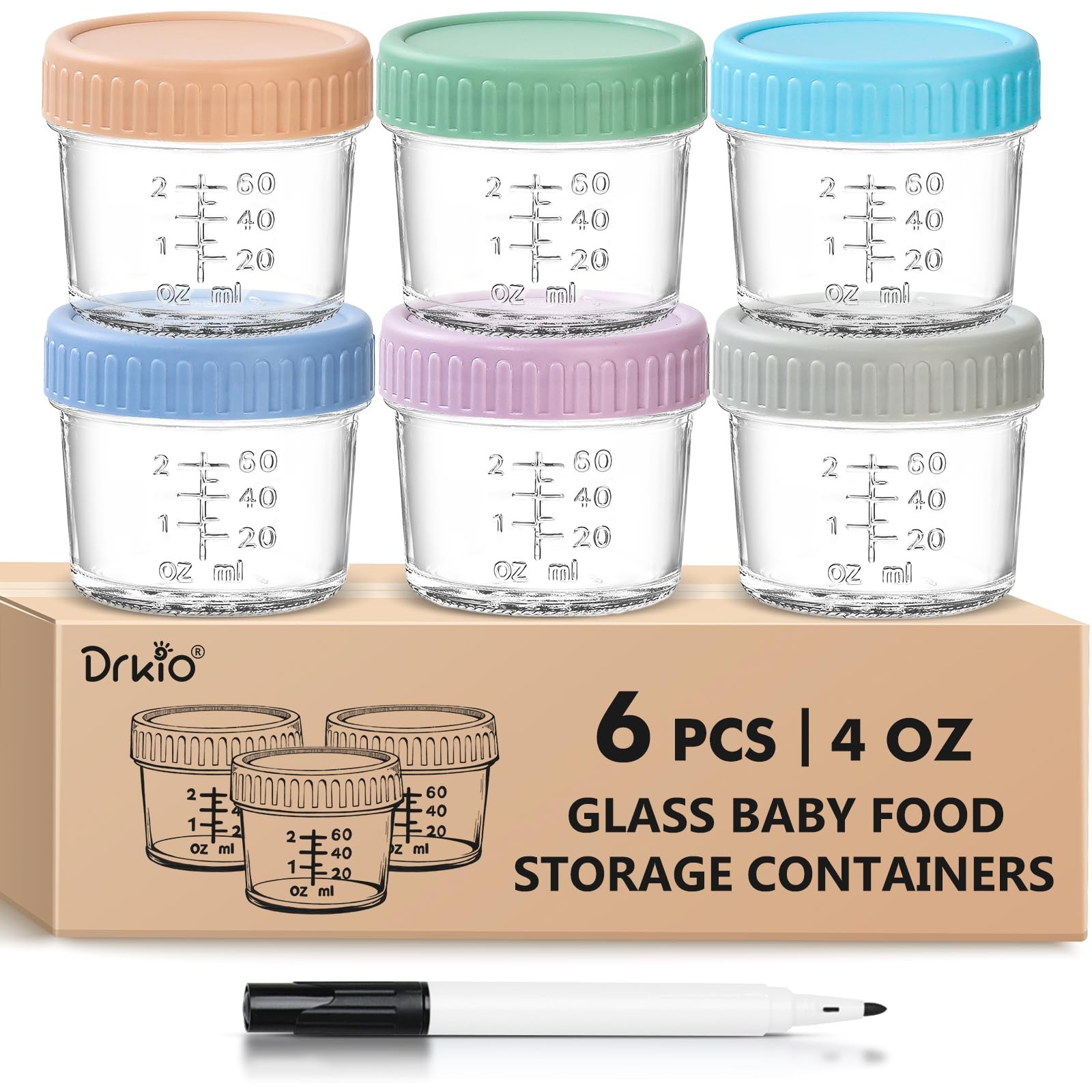 6 Pack Glass Baby Food Storage Containers – 4 Oz Baby Food Jars with Lids Bab…
