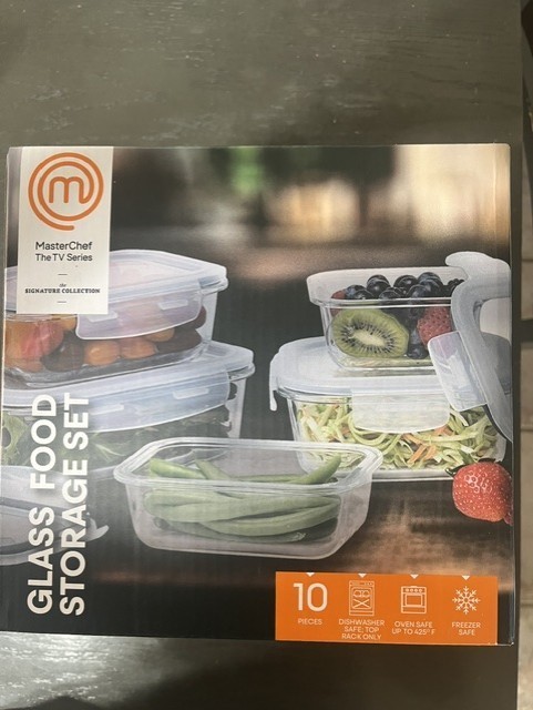 MASTER CHEF 10 PIECE GLASS FOOD STORAGE SET DISWASHER OVEN FREZZER SAFE NEW