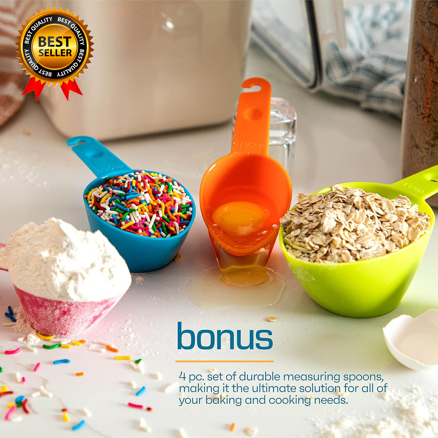Flour Sugar Storage Containers (5.3L/4Pk) Great Rice Canisters Sets for Kitchen