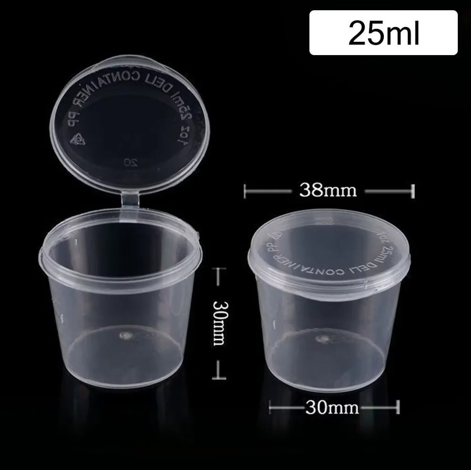 50pcs Clear Plastic Sauce Cups w Lids 25ML Disposable Food Containers