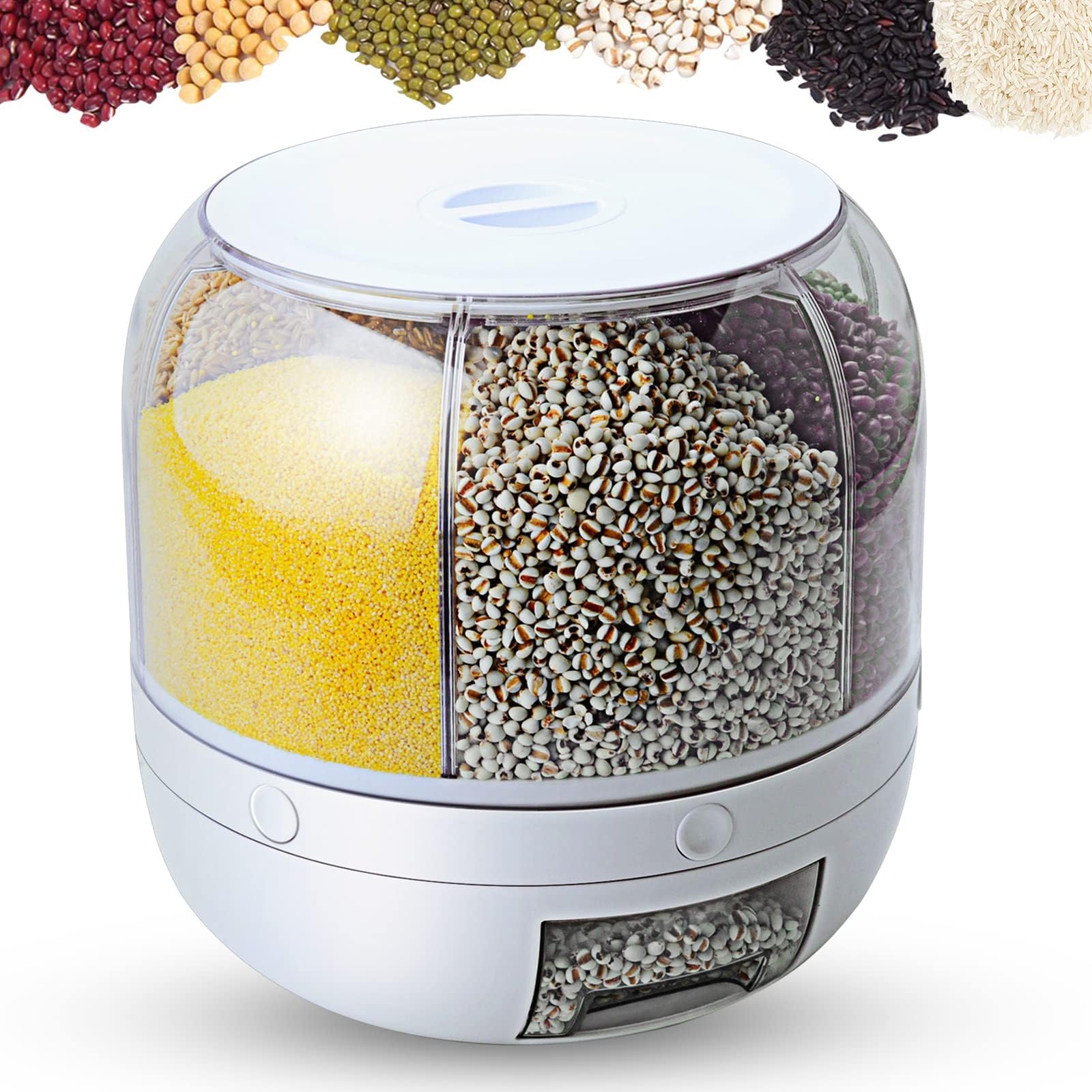 Grain Distributor 6-Cell Capacity Dry Food Distributor Kitchen Food(8.2 Quarts)