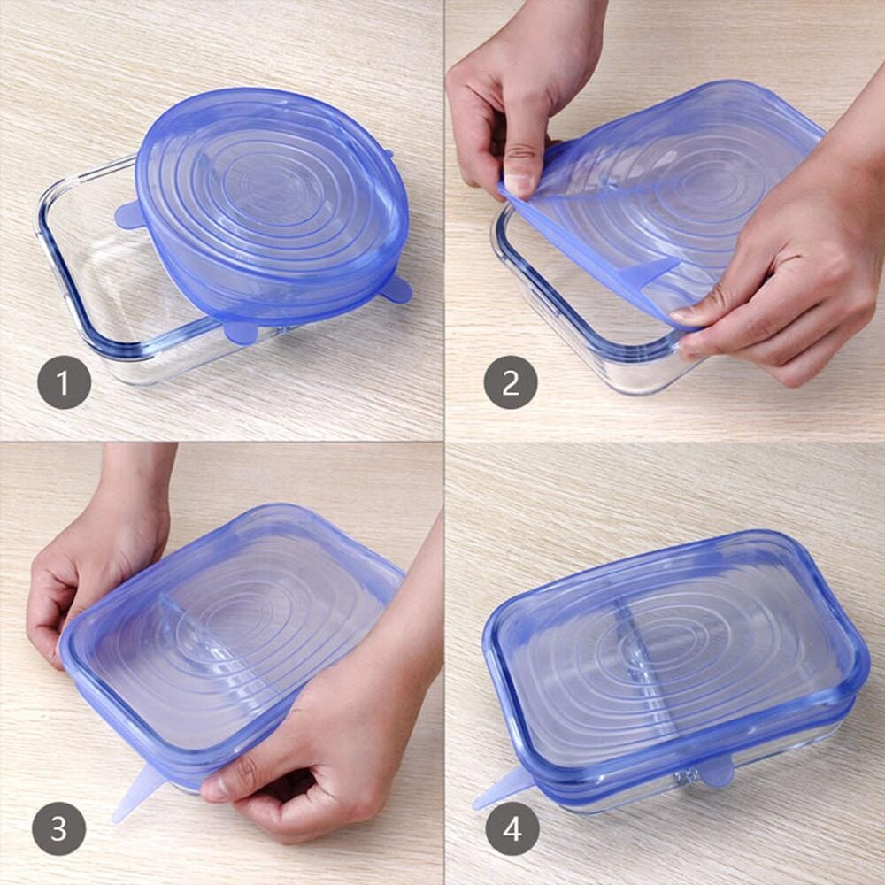 6pcs Reusable & Adjustable Universal Silicone Food Covers, Stretch Bowl Wrap Lid