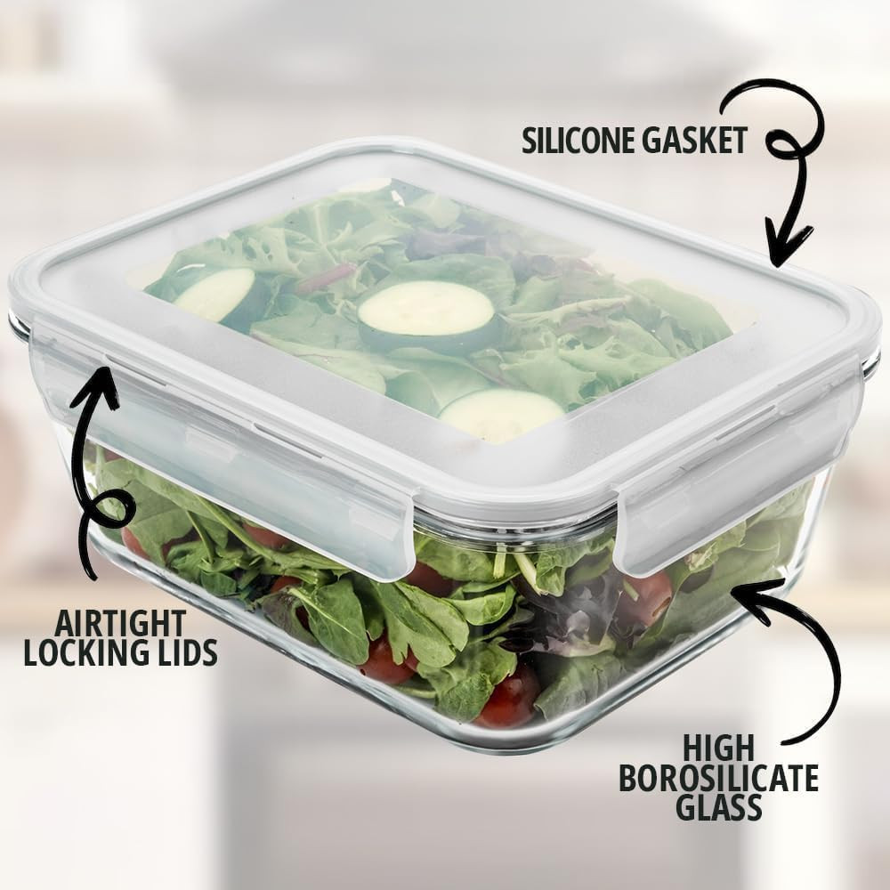 Large 3300ml Glass Food Storage Containers – Airtight, BPA Free, Oven Safe
