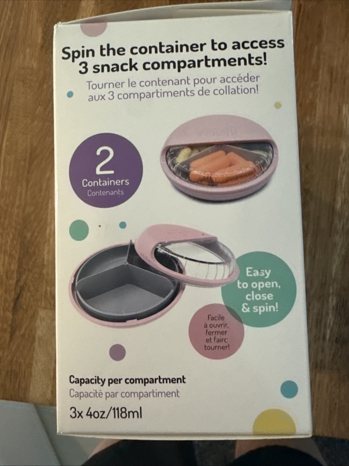 Meilii Spin Three Compartment￼Snack Container – 2 Containers- NIB