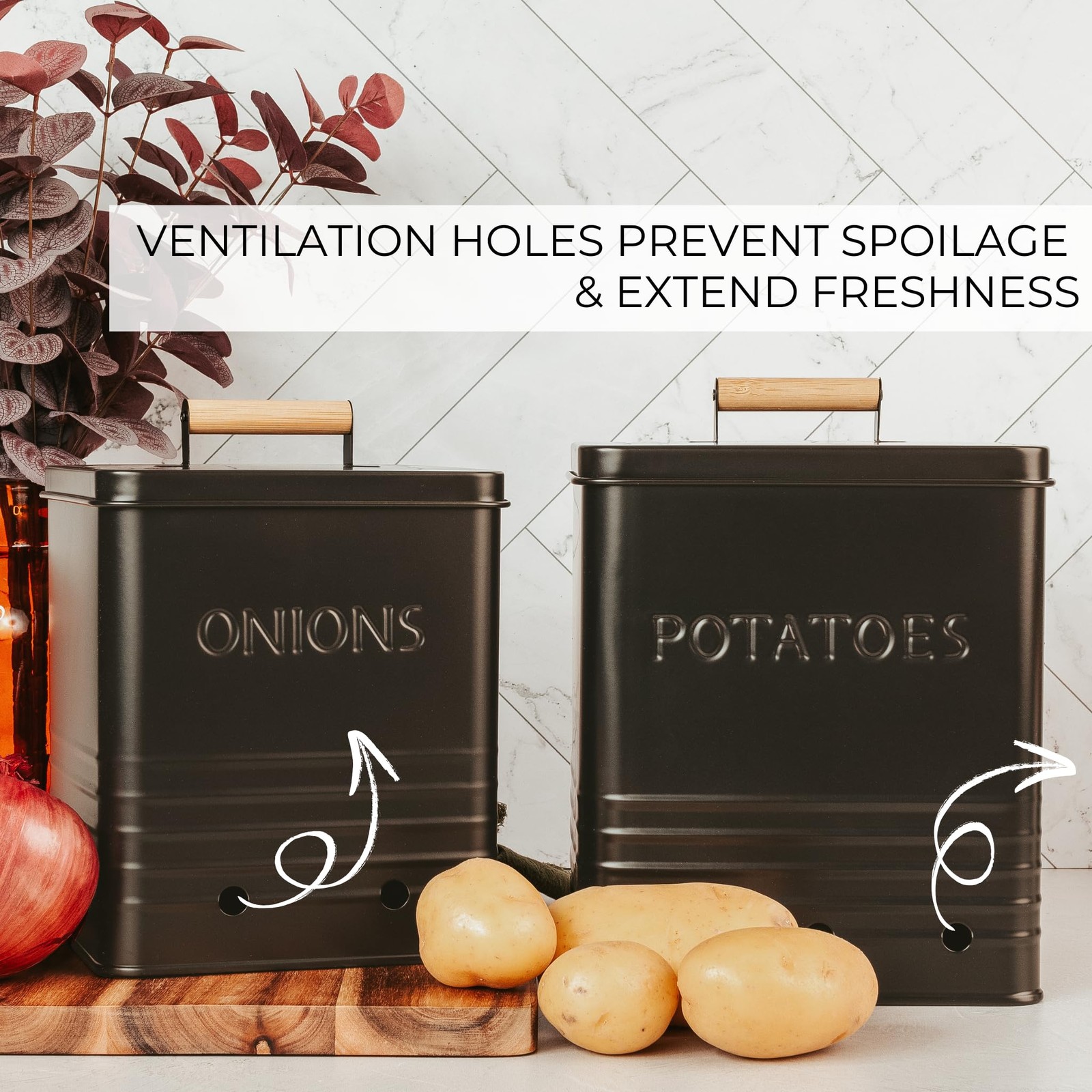 Beautiful Potato and Onion Storage Container Set, 10.1″ & 8.9″ – Perfectly Si…