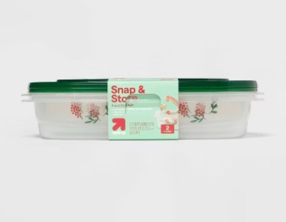 Holiday Large Rectangle Food Storage Container 128oz/2ct up&up™ Holly Design