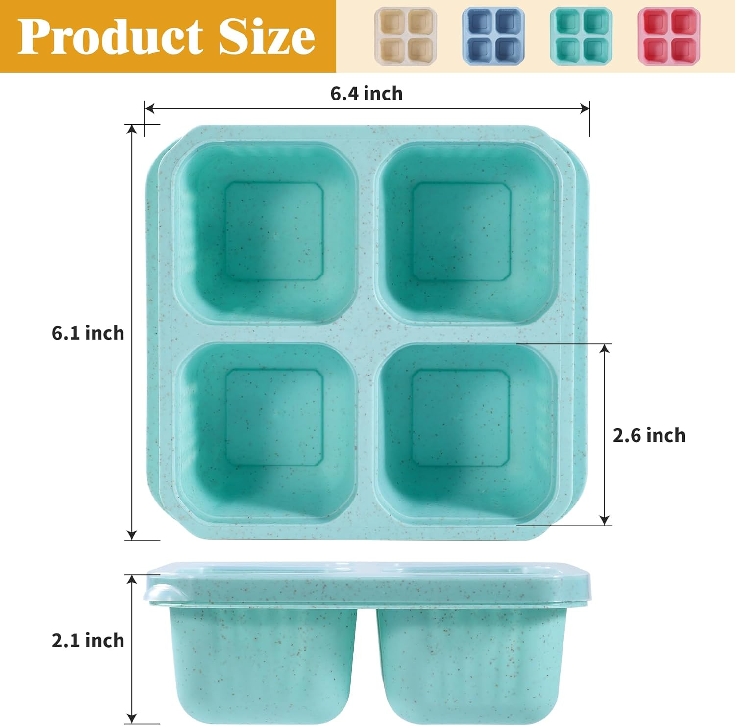 8 Pack Wheat Straw Snack Containers, 4-Compartment Reusable Bento Box with Lids