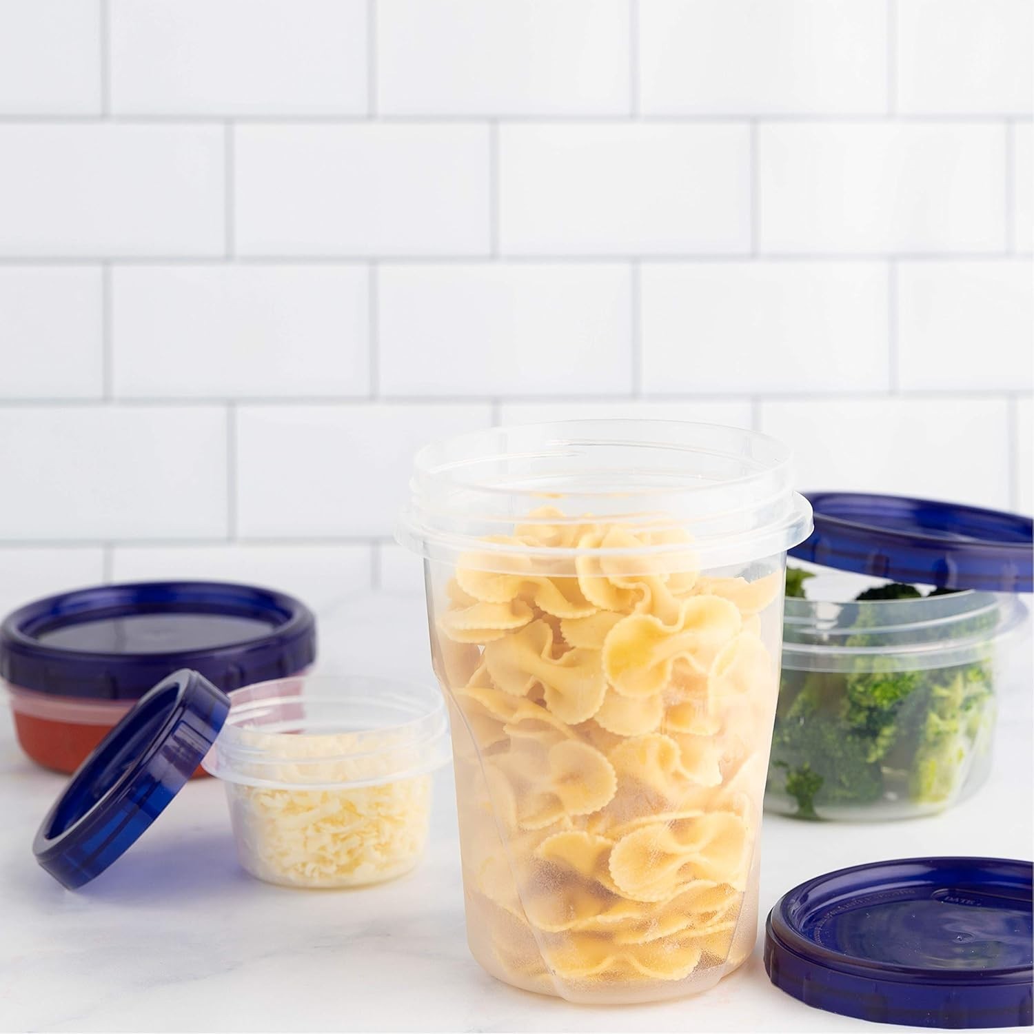 [32 oz 3 Pack] Twist Top Deli Containers Clear bottom W/ blue Top Twist on Lids