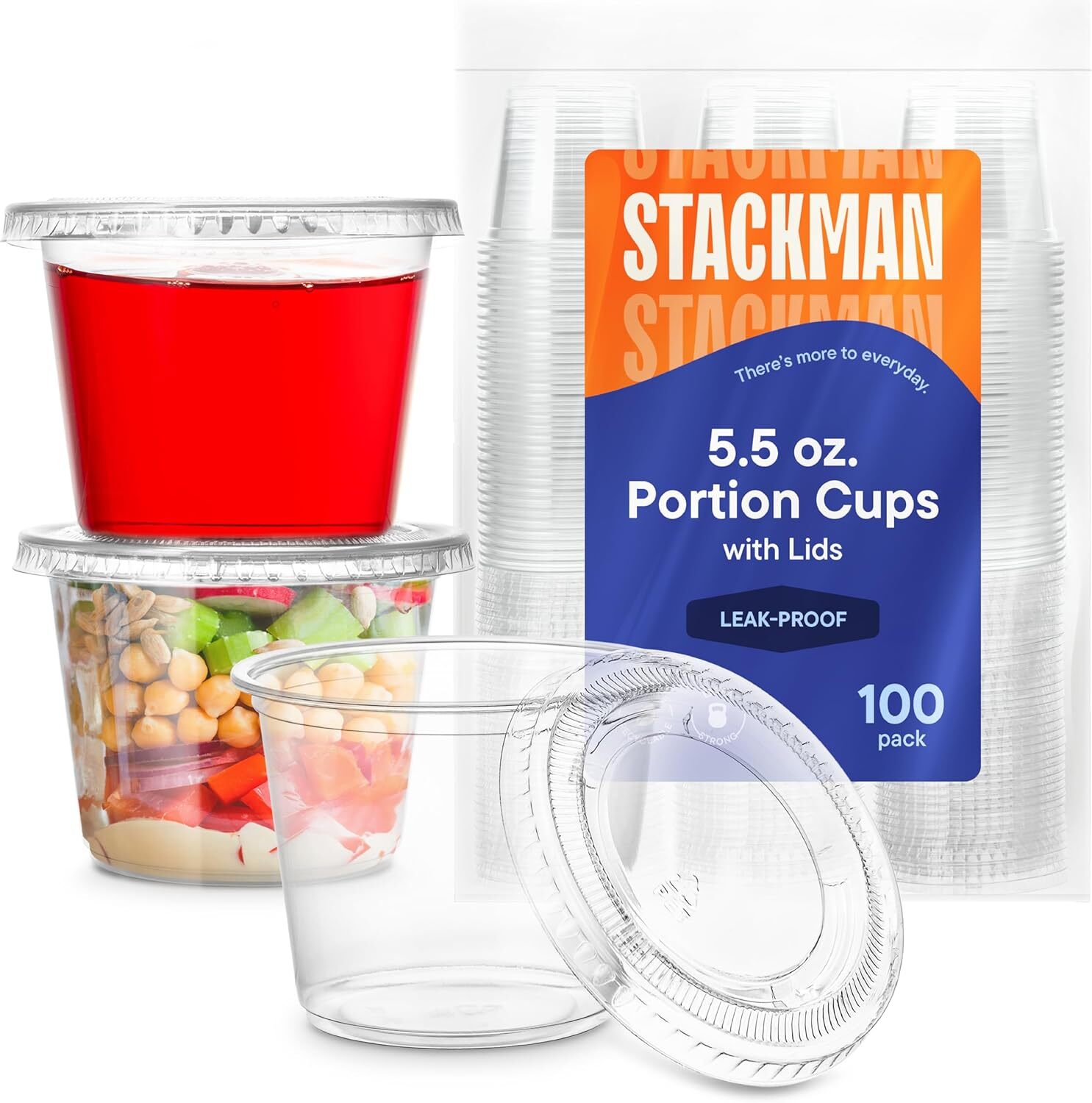 Stack Man 5 Oz Clear Food Storage Containers 100 Pack Airtight Lids Portion C…