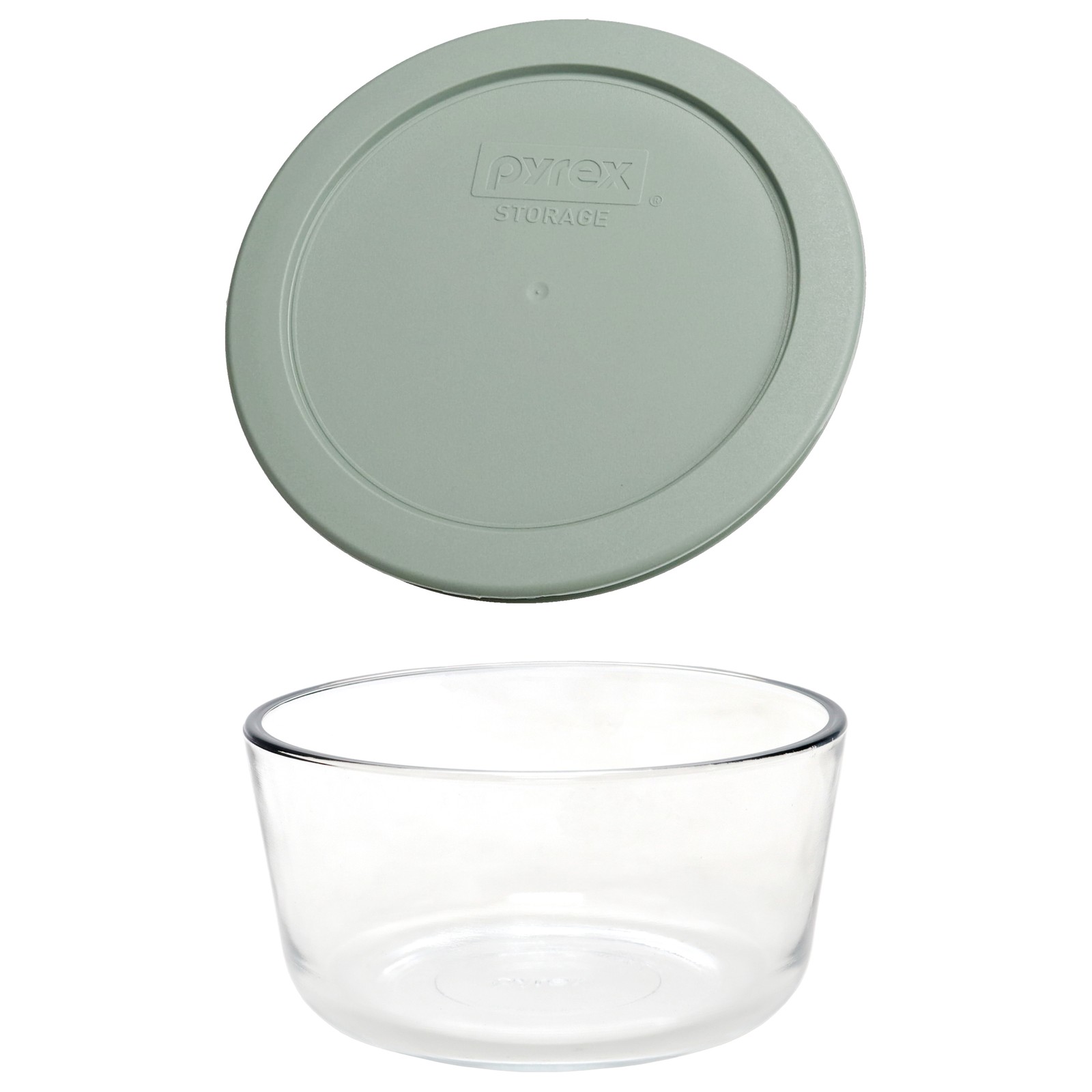 Pyrex (2) 7201 4-Cup Glass Bowls with (2) Tranquil Green Lids – Made in USA