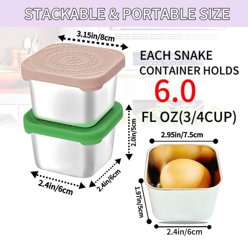 6Pack 6oz Stainless Steel Snack Containers for Kids, Easy Open Leak Proof Met…