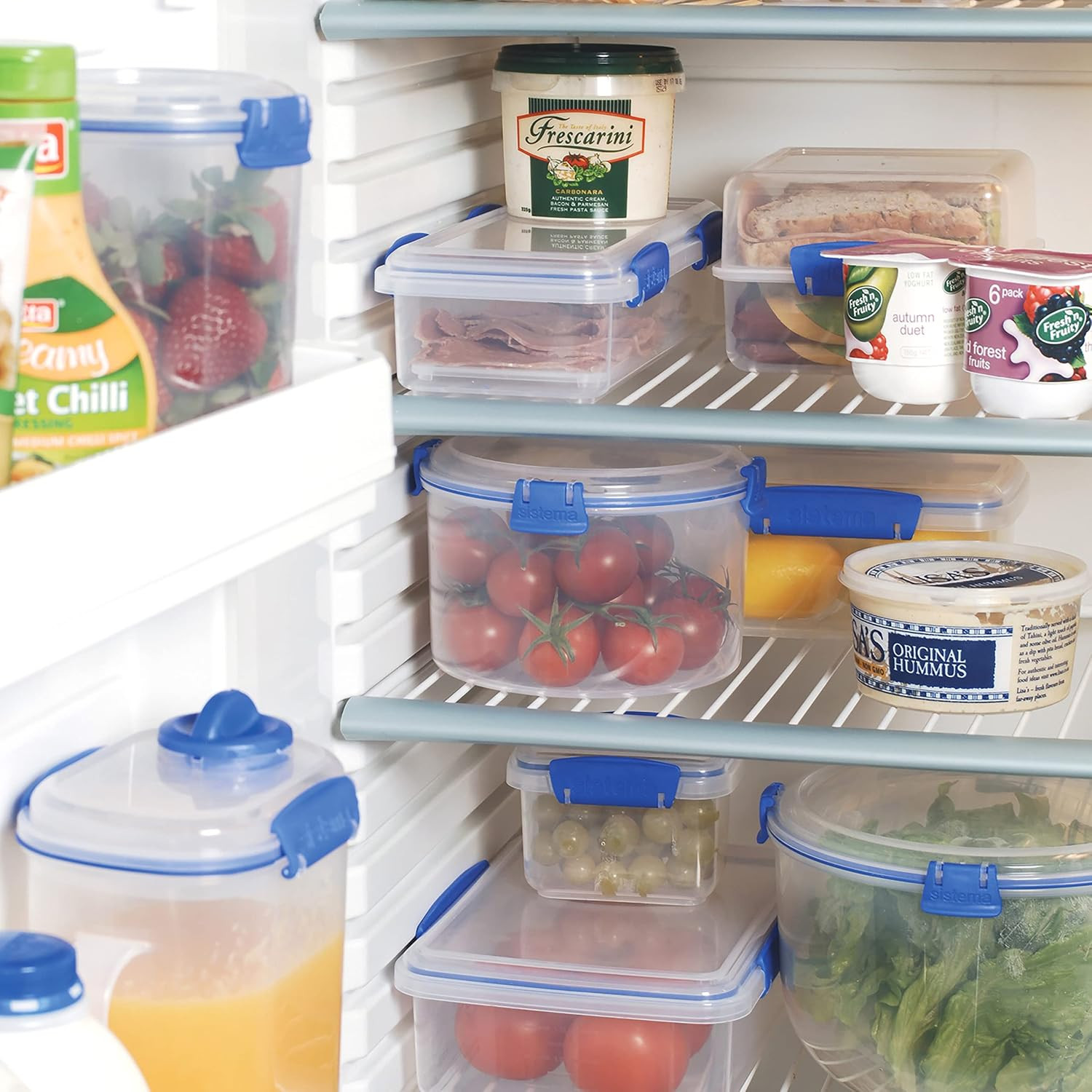KLIP IT Rectangular Collection Food Storage Container, 33.8 oz./1.0 L, Clear/Blu
