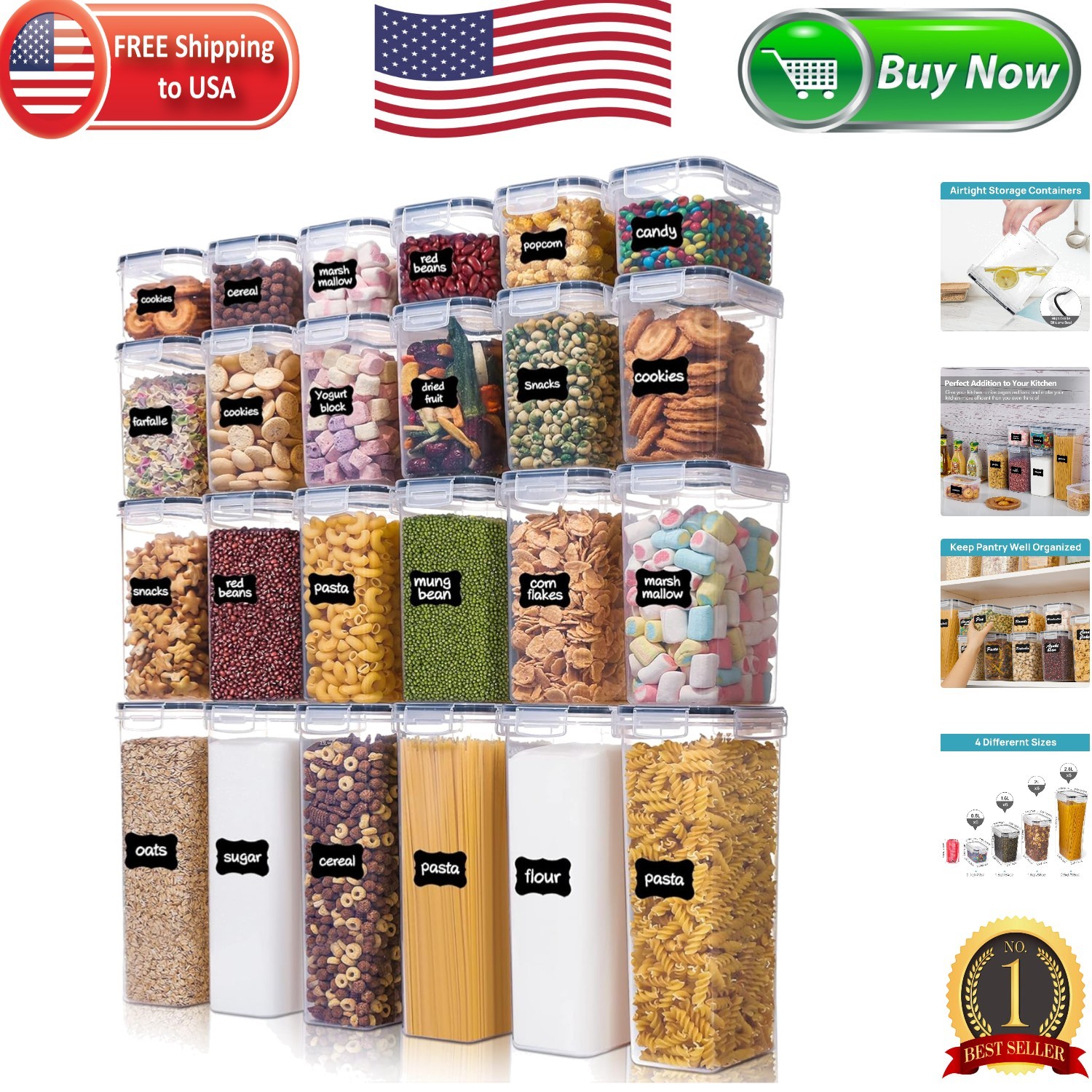 Versatile 24-Pack Stackable Kitchen Canisters for Cereal and Dry Food Storage