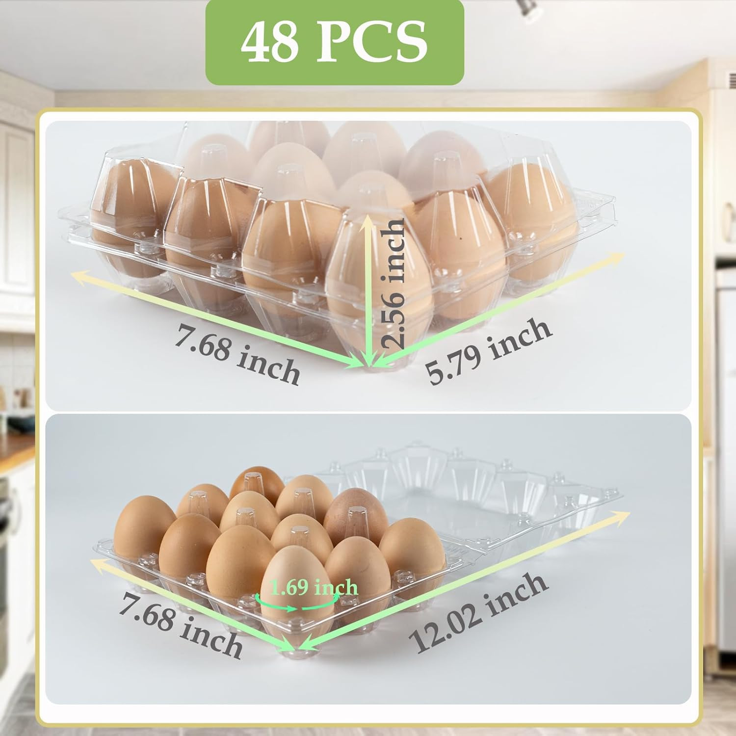 48 Pack Egg Cartons Cheap Bulk 12 Count, Plastic Egg Carton 3×4 Grids, Clear Bla