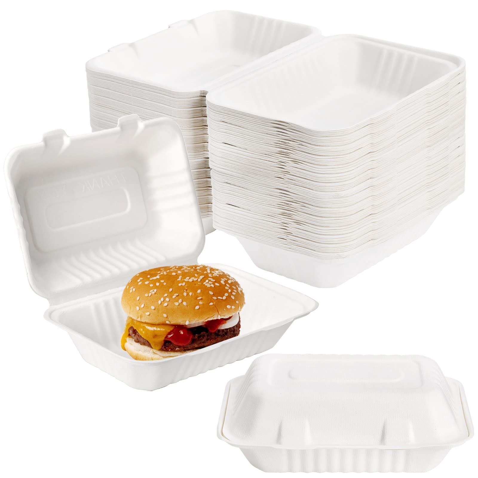 50 Pack Clamshell Take Out Food Containers, 9 X 6 Inch Single Compartment Hin…