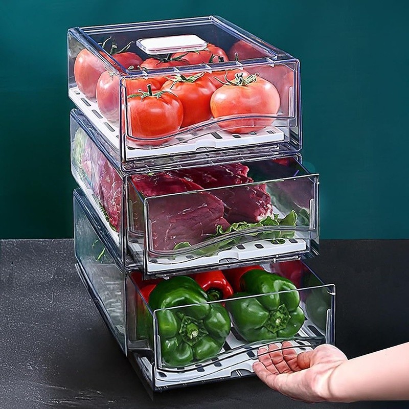 Fridge Organizer Bins Clear Stackable PET Food Storage Vegetables Fruits Meat US