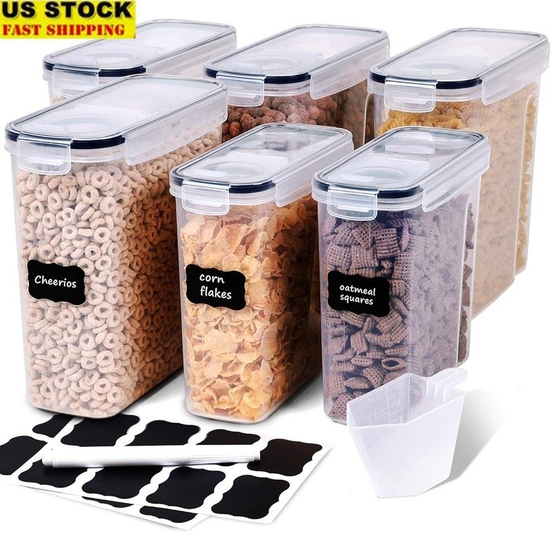 Airtight Cereal Storage Containers Set 6PC BPA Free Food Storage Labels New