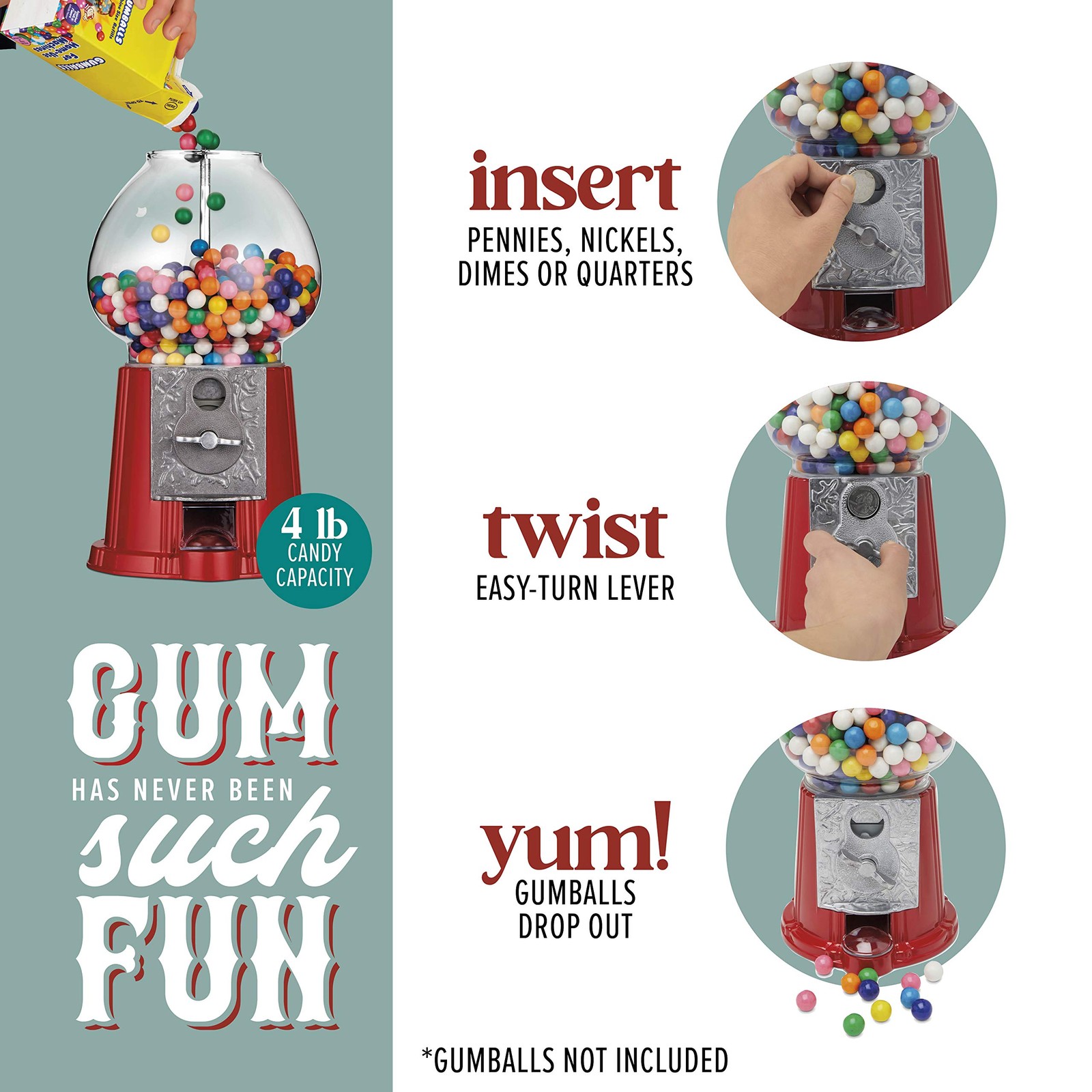Gumball Bubble Machine 15 Inch Candy Dispenser with Stand for 0.62 Inch Hea…