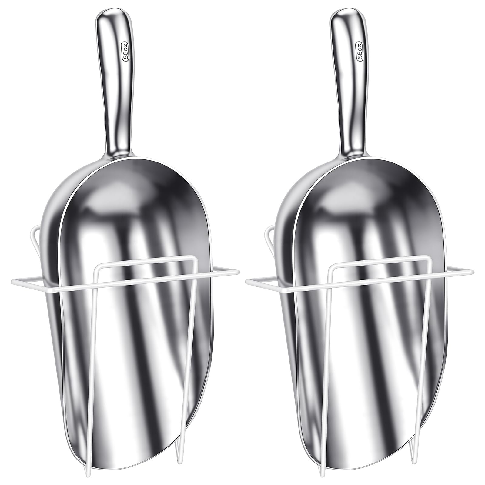 2 Set 58 oz Aluminum Ice Scoop with Holder Large Metal Utility Scoop Professi…