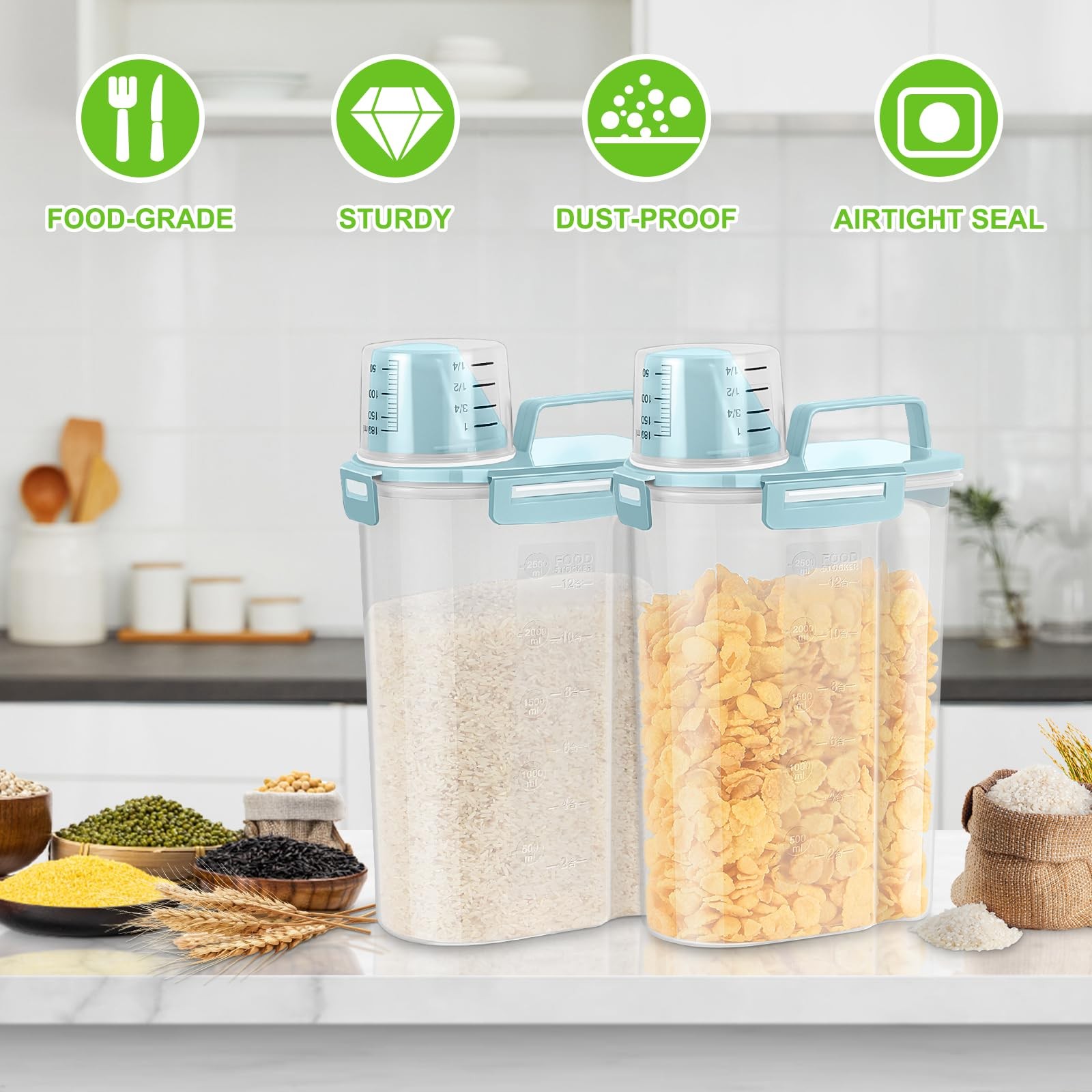TBMax Rice Storage Container 3-5 Lbs Flour Cereal White & Blue